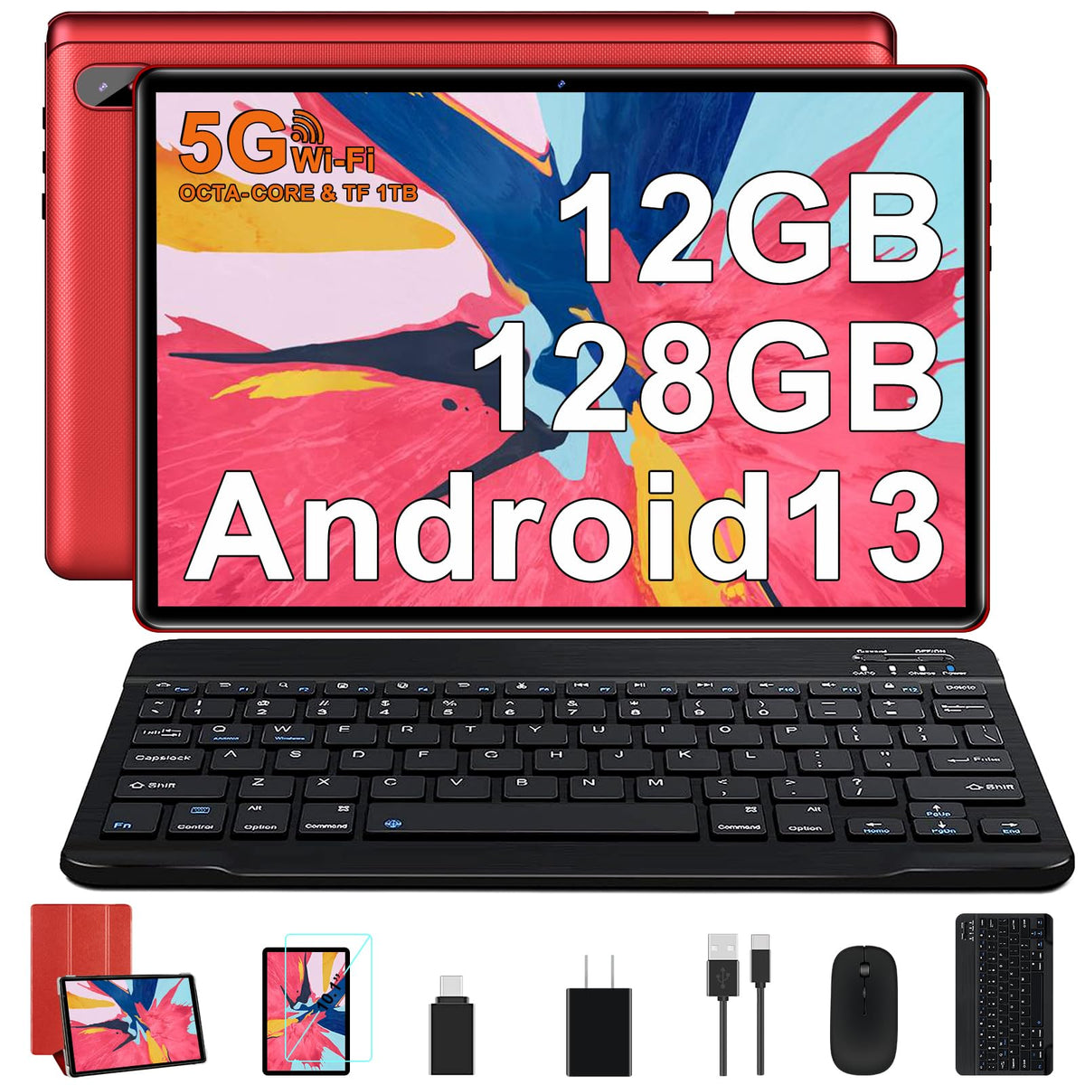 Facetel Tablet 10 Inch Android 13 Tablet Octa Core 2.0 Ghz With 12Gb Ram 128Gb Rom, 5G Wifi, 6000Mah, Hd Ips Touchscreen, Blueto