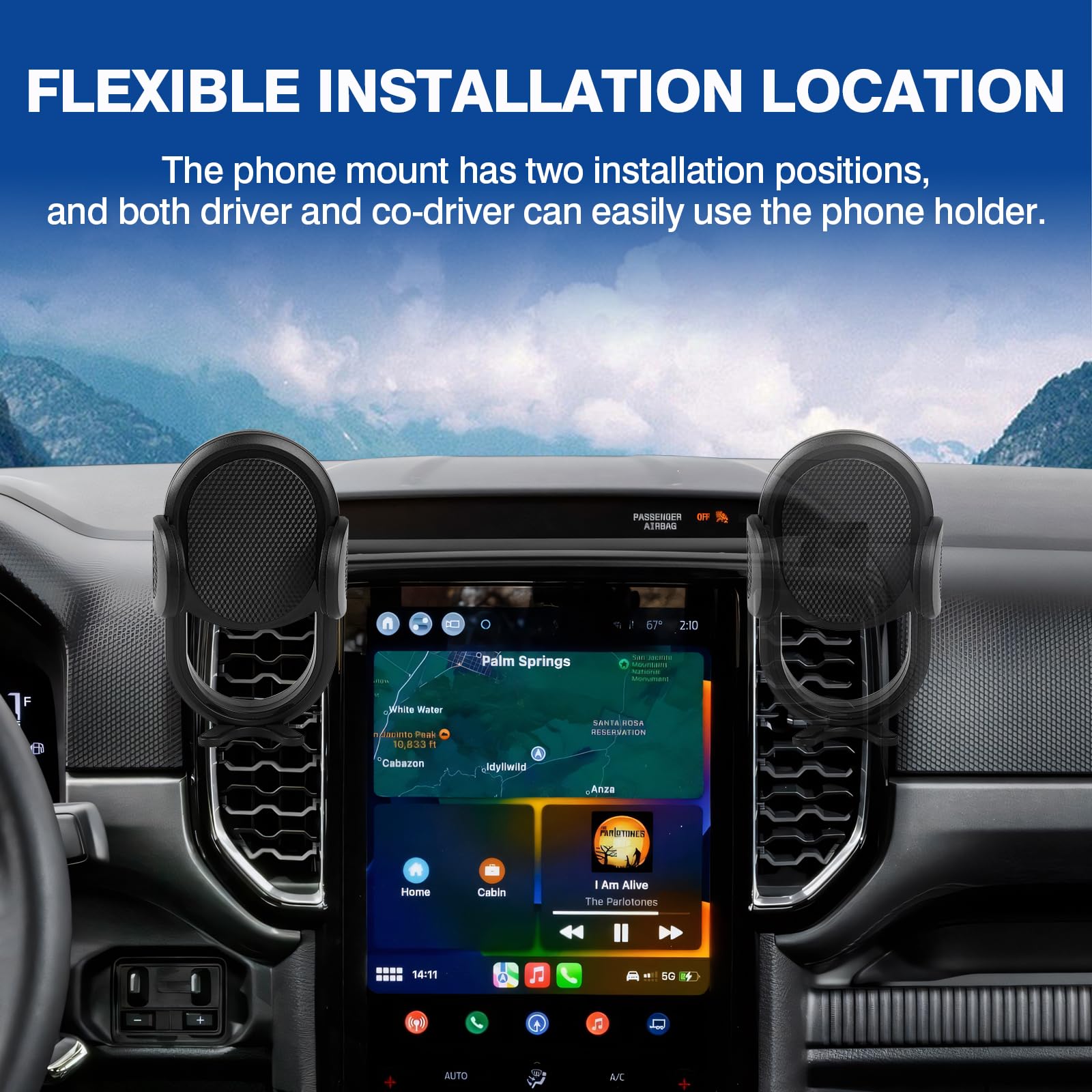 Autorder Car Phone Holder For 2024 2025 Ford Ranger Accessories Phone Mount Cell Phone Car Mount Automobile Phone Stabilizer 360