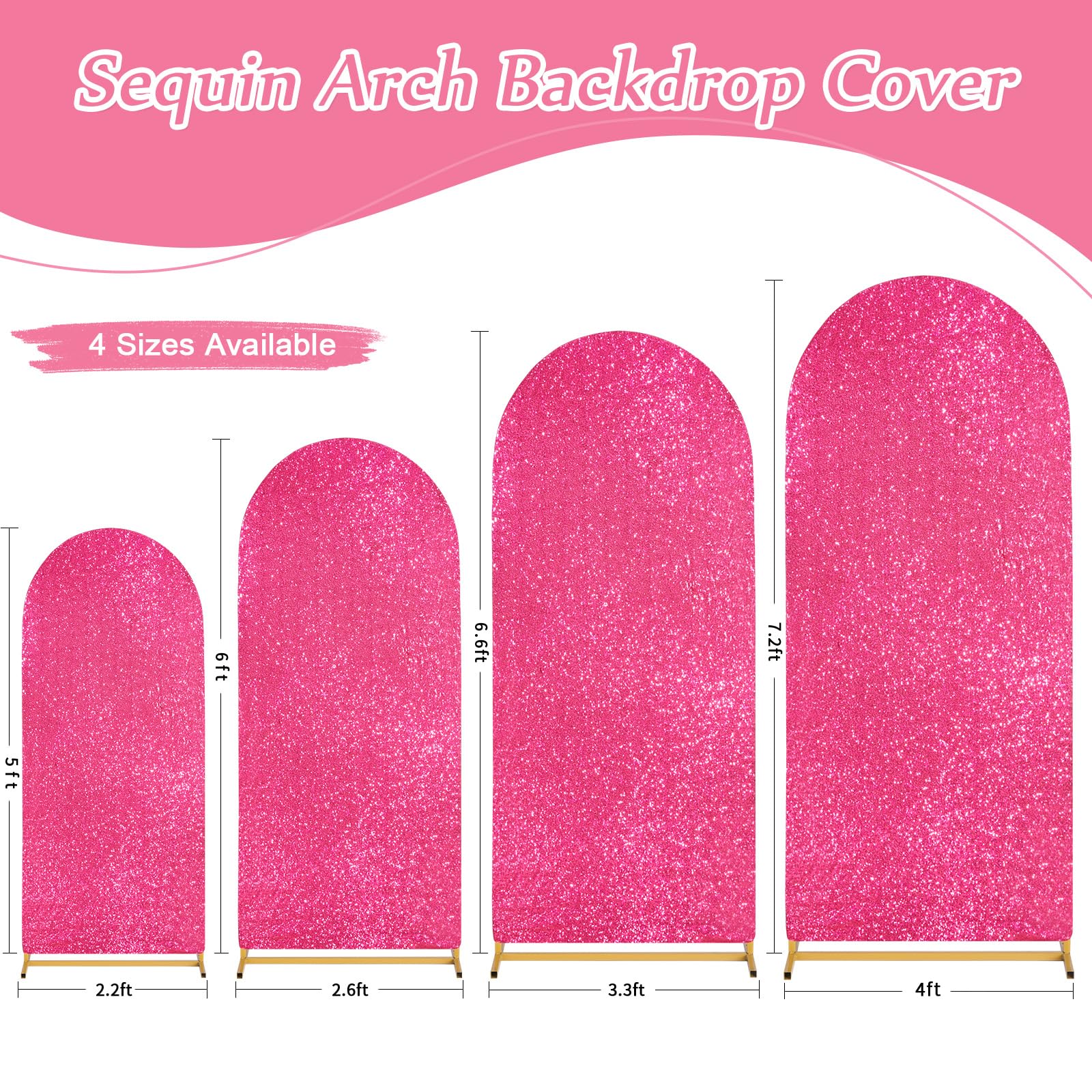 6Ft Arch Backdrop Cover Glitter Fabric Backdrop Covers Fuchsia Sequin Arch Covers For Party Wedding Photography Decor
