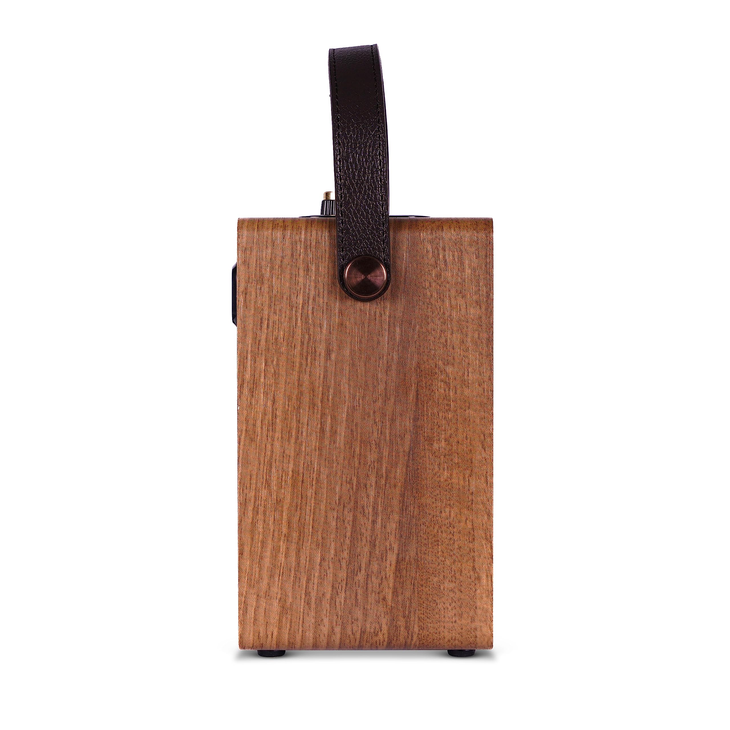 Fuse Andle Vintage Retro Bluetooth Speaker With Vegan Leather Handle | Portable Speaker With Smartphone Connection | Usb & Aux Input | Stylish Brown Wood Exterior