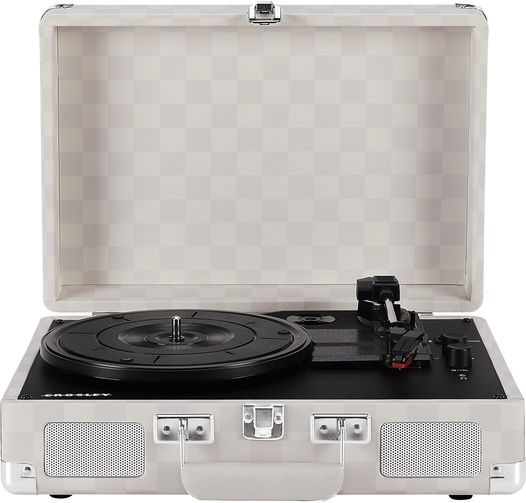 Crosley Cr8005F Ac Cruiser Plus Vintage 3 Speed Bluetooth In/Out Suitcase Vinyl Record Player Turntable, Almond Checkerboard