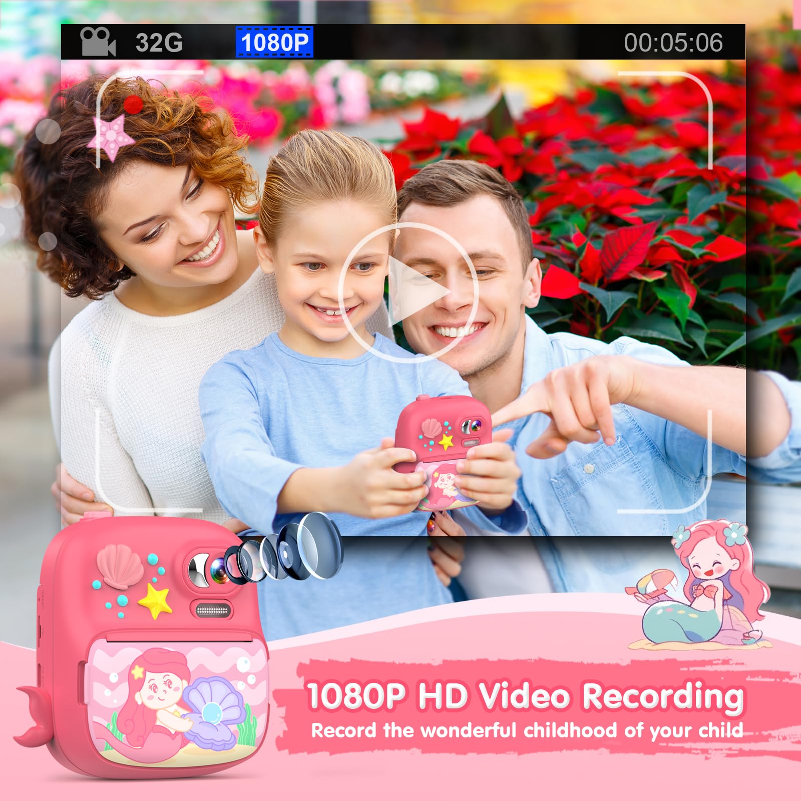 Kids Camera Instant Print, Camera For Kids With Printing Photo Paper, Toys For Girls Aged 3 13, Toddler Digital Camera For 4 5 6