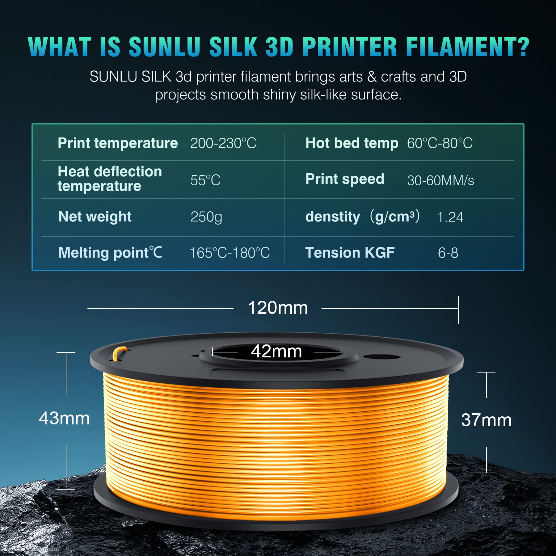 Sunlu 3D Printer Filament, 250G Pla Silk Filament Bundle, 1.75Mm Smooth Silk Filament Muticolor, Neatly Wound Filament, 250G Spo