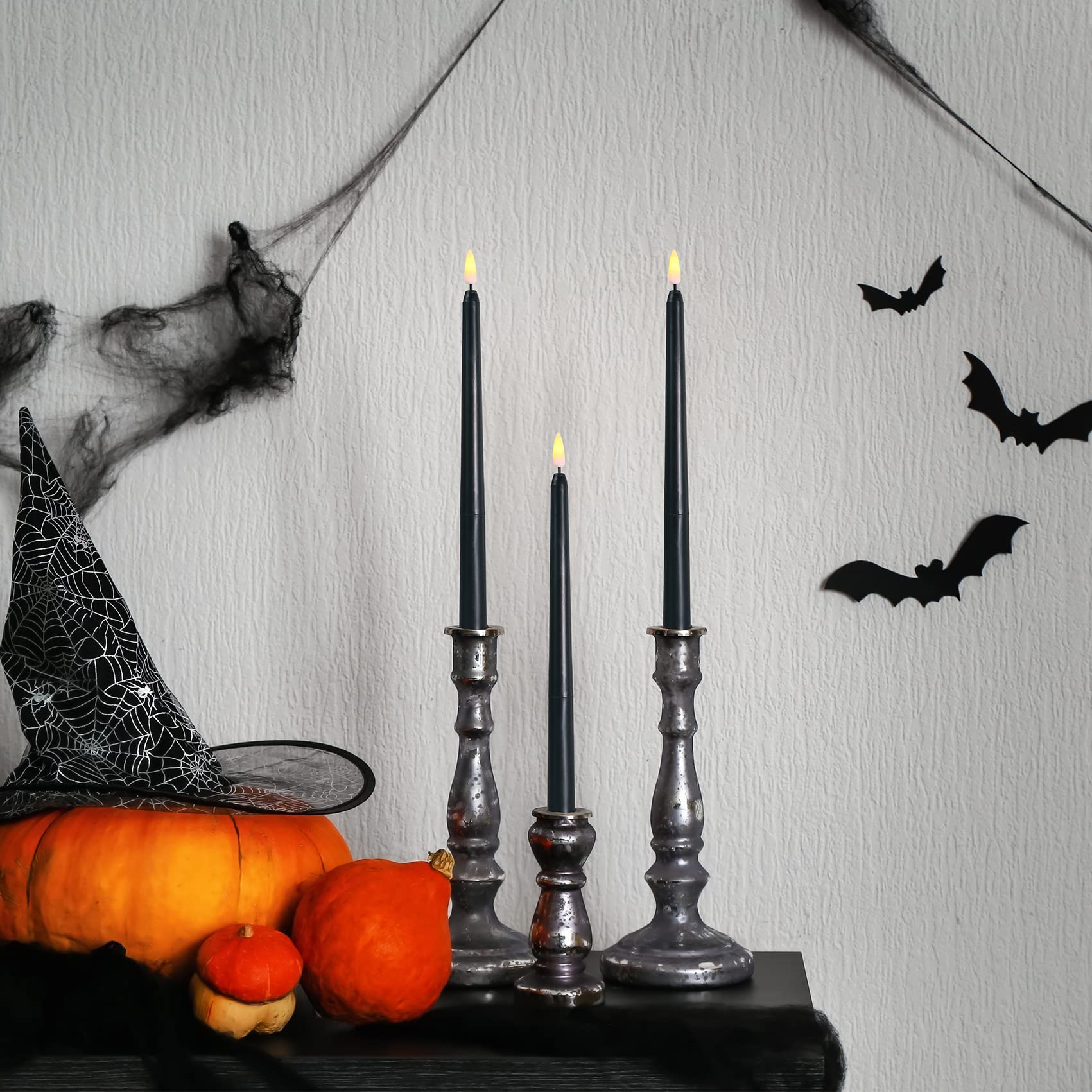 Ni Jasw Black Flameless Taper Candles With Remote, Flickering Battery Operated Halloween Led Candlesticks Set Of 6