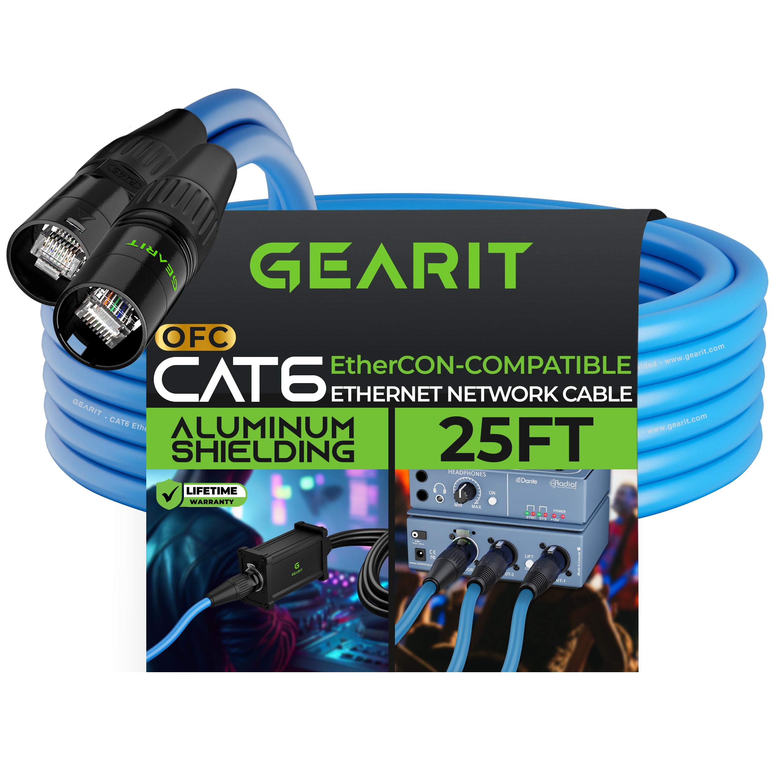 Gearit Cat6 Ethernet Cable, Ethercon Compatible (25 Feet) Rj45 Connectors For Pro Audio, Aluminum Shielded, Oxygen Free Copper  