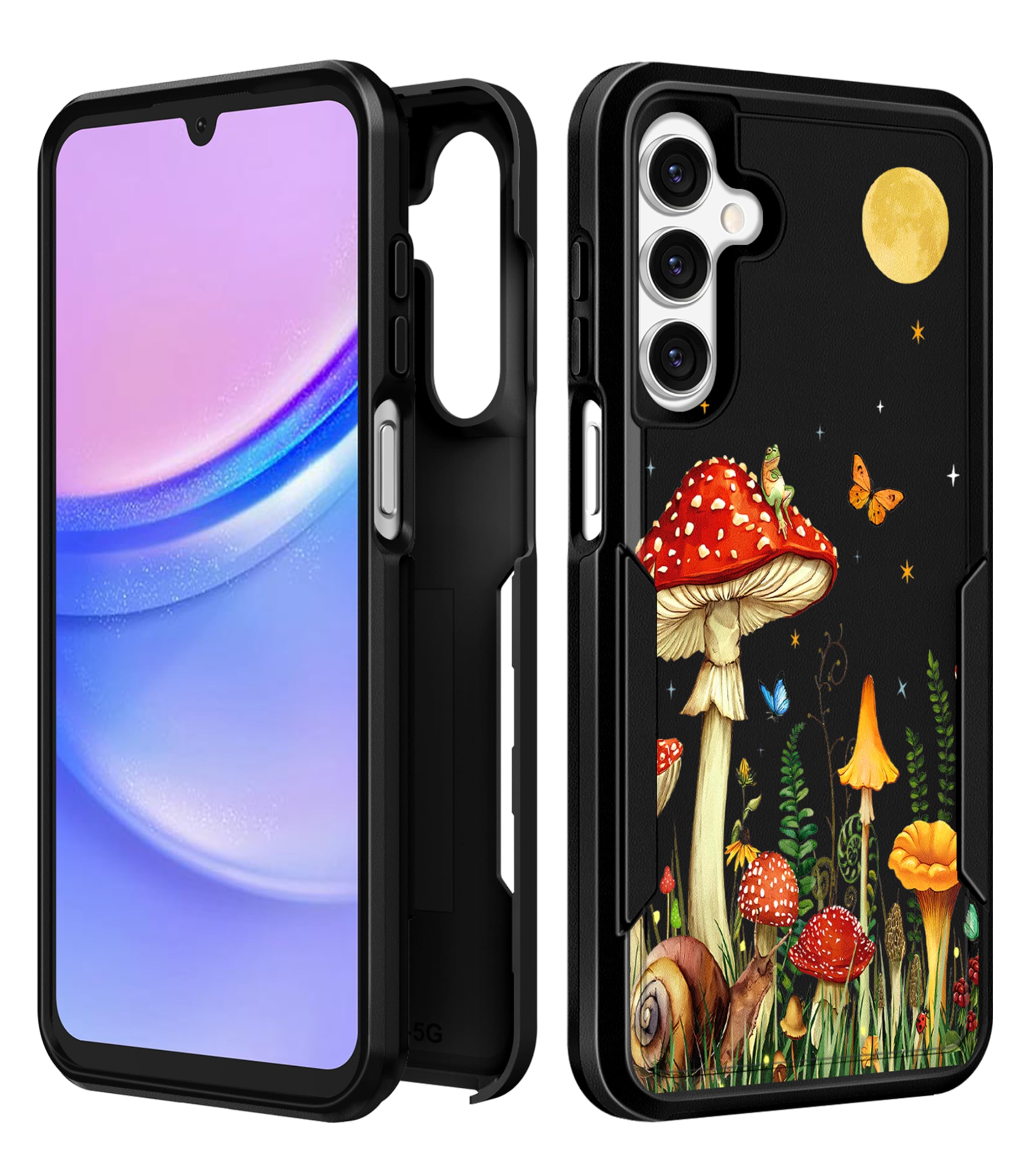 Plakill for Galaxy A16 5G Phone Case Women - Cute Girls Cover Girly Kawaii Aesthetic Unique Design Moon Mushroom Heavy Duty Prot