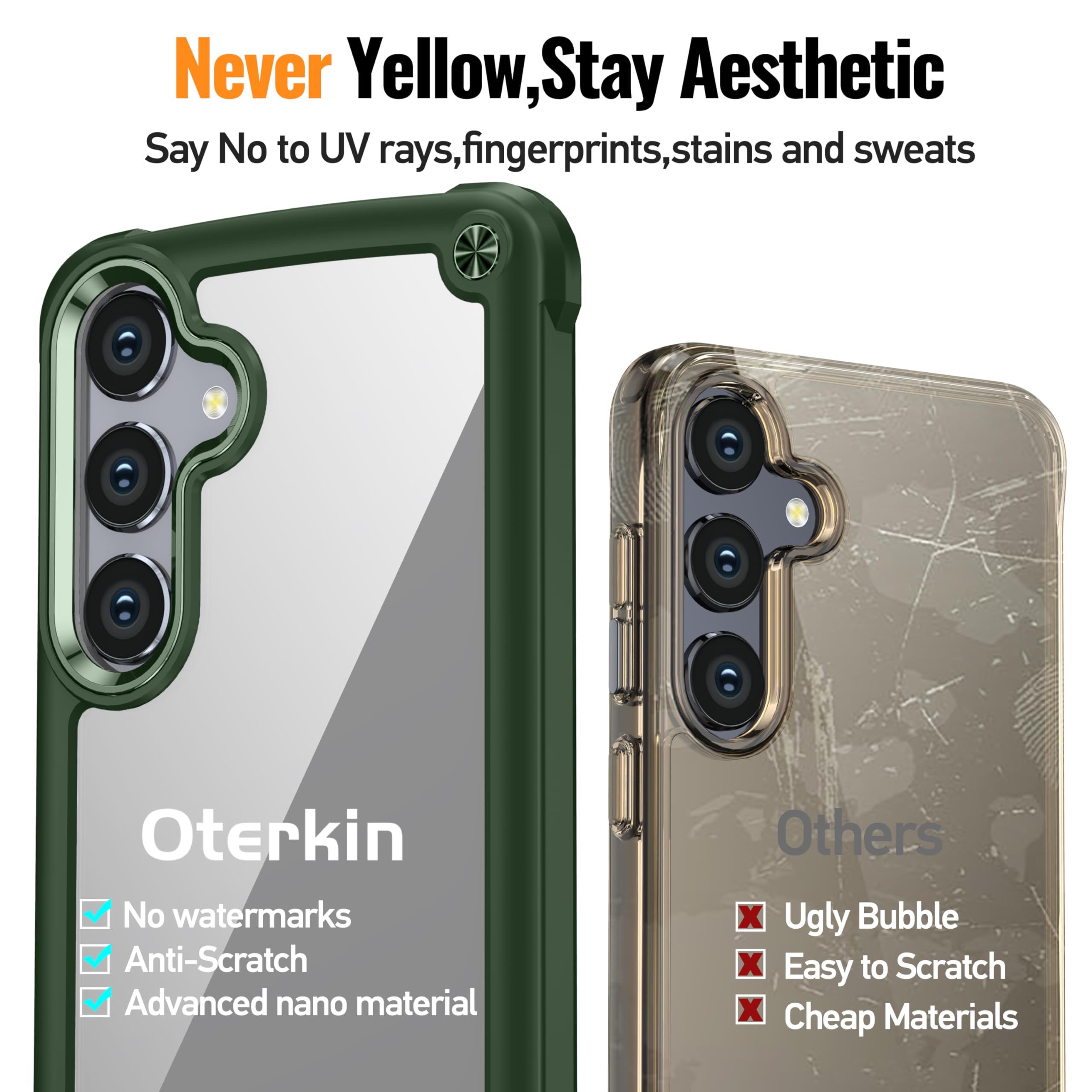 Oterkin For Samsung Galaxy S24 Plus Case Clear, [20X Anti-Yellowing] S24 Plus Case With [Built-In 4 Airbags][10Ft Military Grade