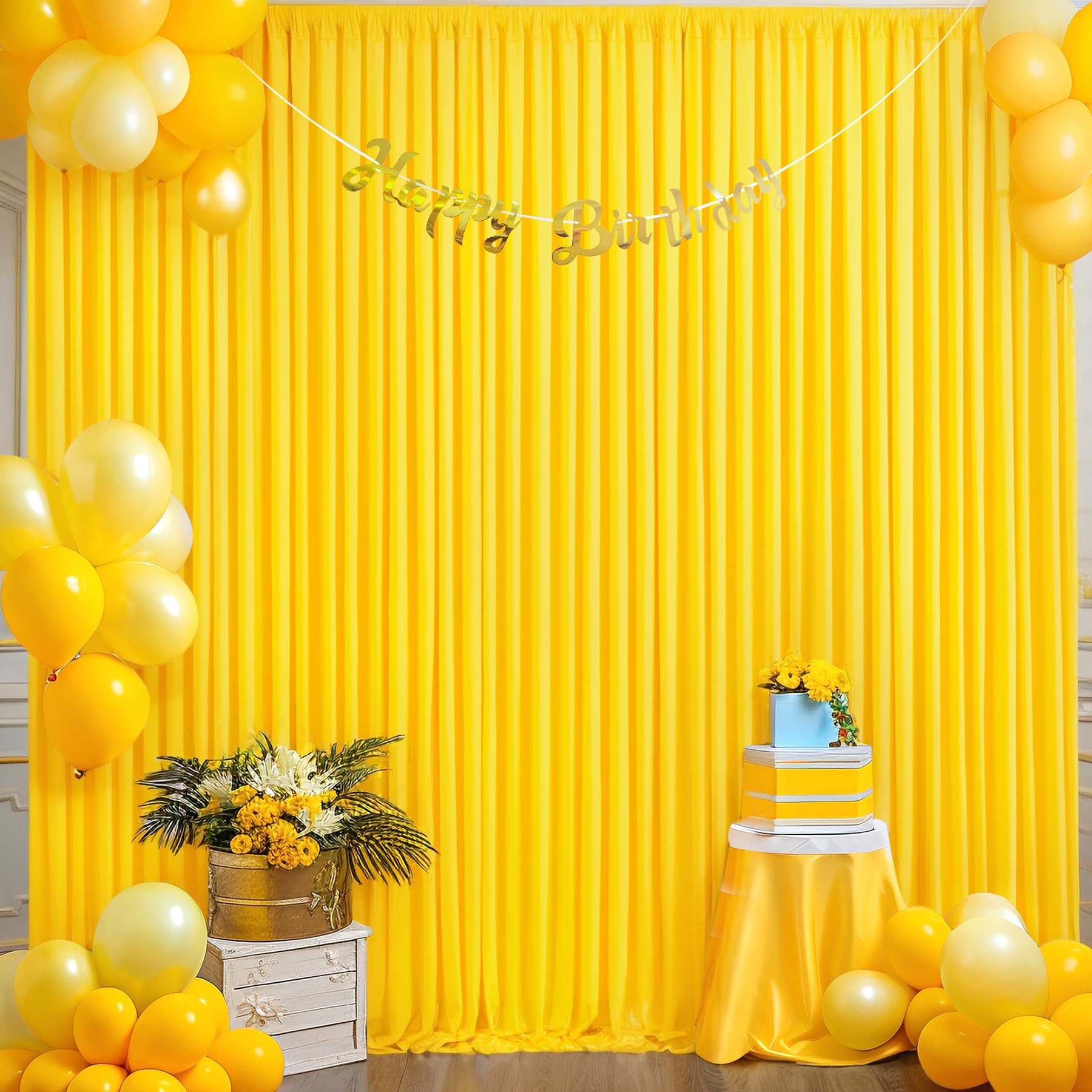 10X10 Yellow Backdrop Curtain For Parties Wrinkle Free Lemon Yellow Photo Curtains Backdrop Drapes Fabric Decoration For Birthda