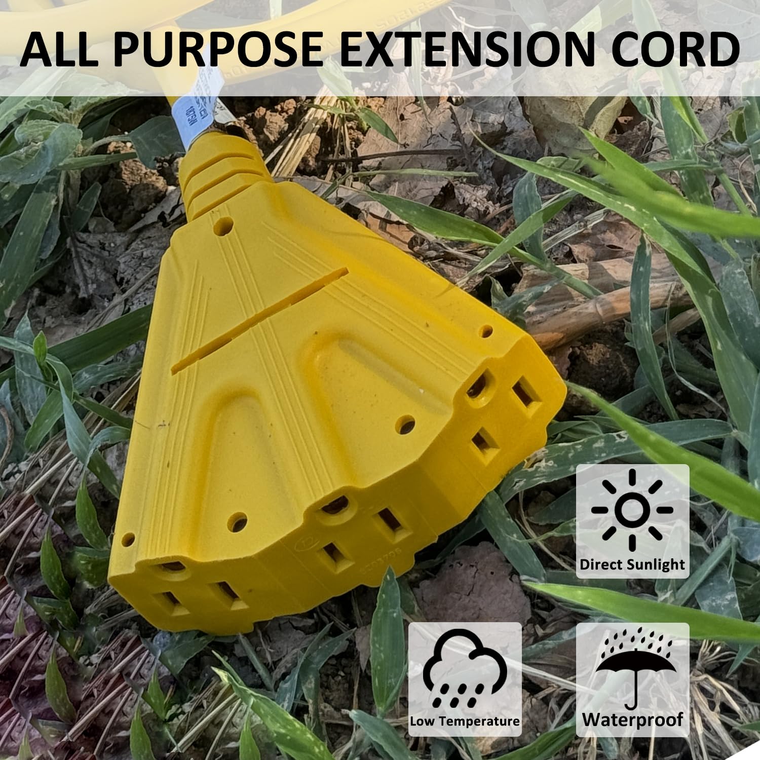Yojoe 3 Outlets Indoor Outdoor Extension Cord, 3 Prong 15A Weatherproof Power Cord Multiple Outlets, 12 Gauge Heavy Duty 12 Ft Y