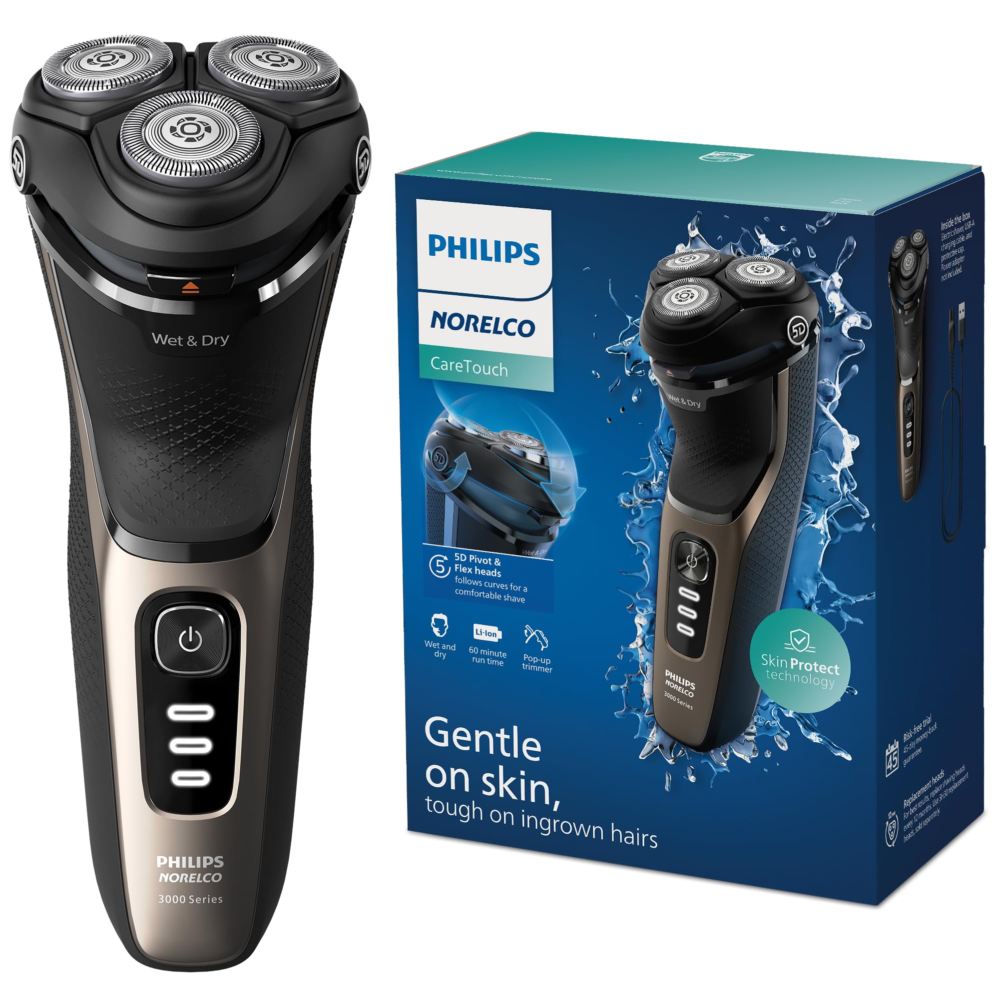 Philips Norelco Caretouch, Rechargeable Wet & Dry Electric Shaver With Pop Up Trimmer For Bald Men With Sensitive Skin And Scalp
