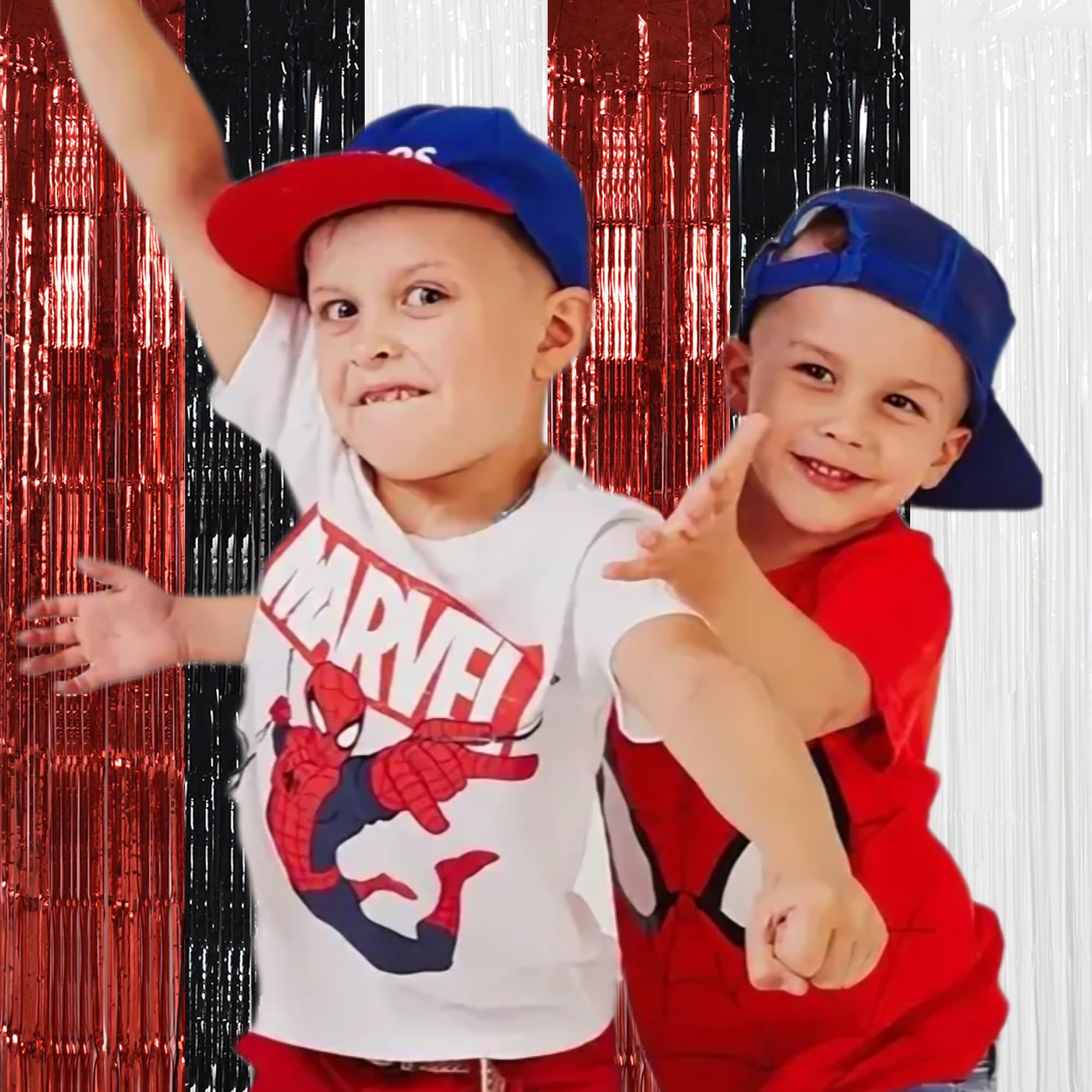 Toniful Black Red White Door Streamers,Black Red And White Photo Booth Backdrop Metallic Streamers Foil Fringe Curtain For Birth