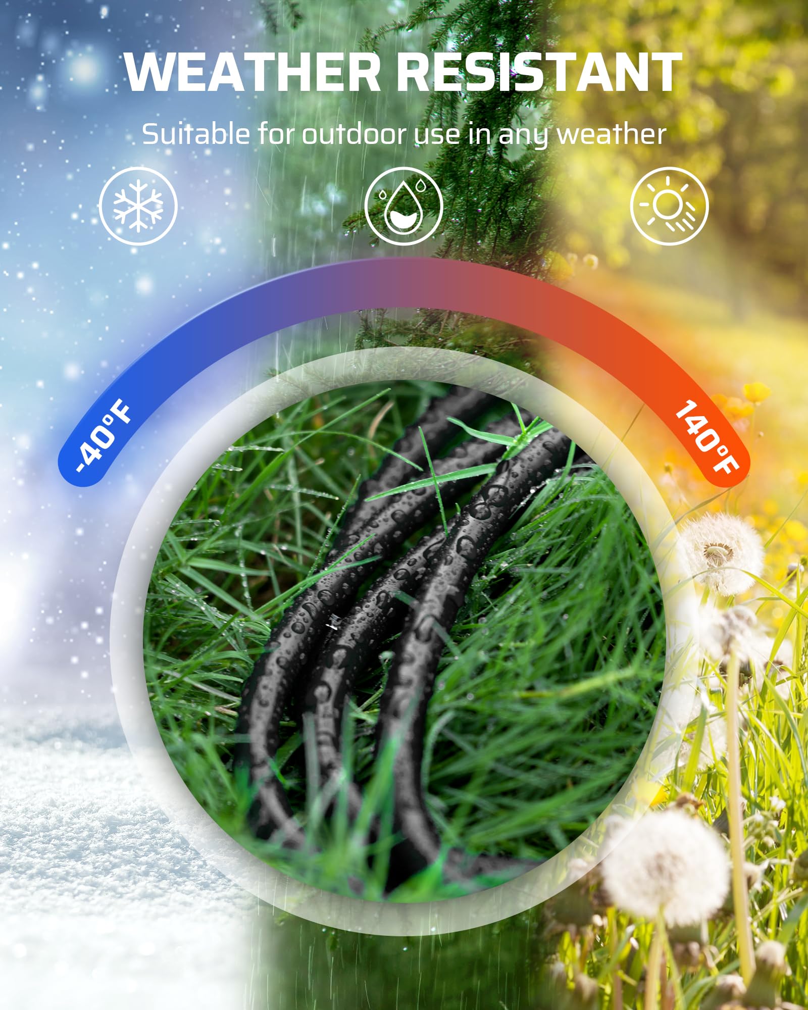 Dewenwils 10 Ft Christmas Outdoor Tri Tap Extension Cord Splitter, Weatherproof 16/3 Sjtw Power Cable For Holiday Decoration And