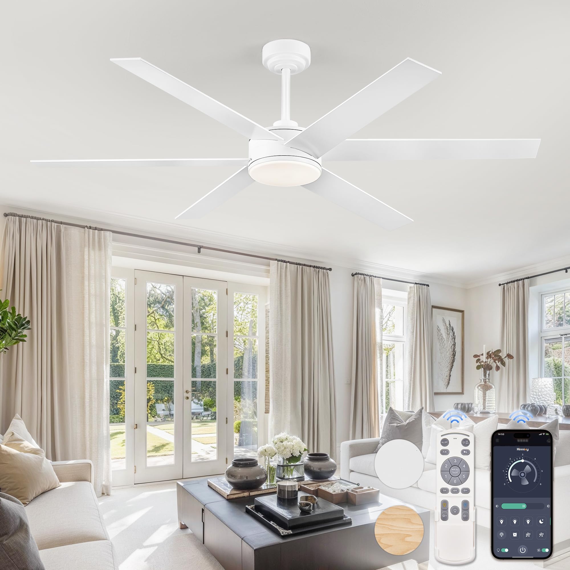Fanbulous 60 Inch Ceiling Fans With Lights And Remote, Reversible 6 Blades & Dimmable 3 Color Outdoor Ceiling Fans For Patios, D