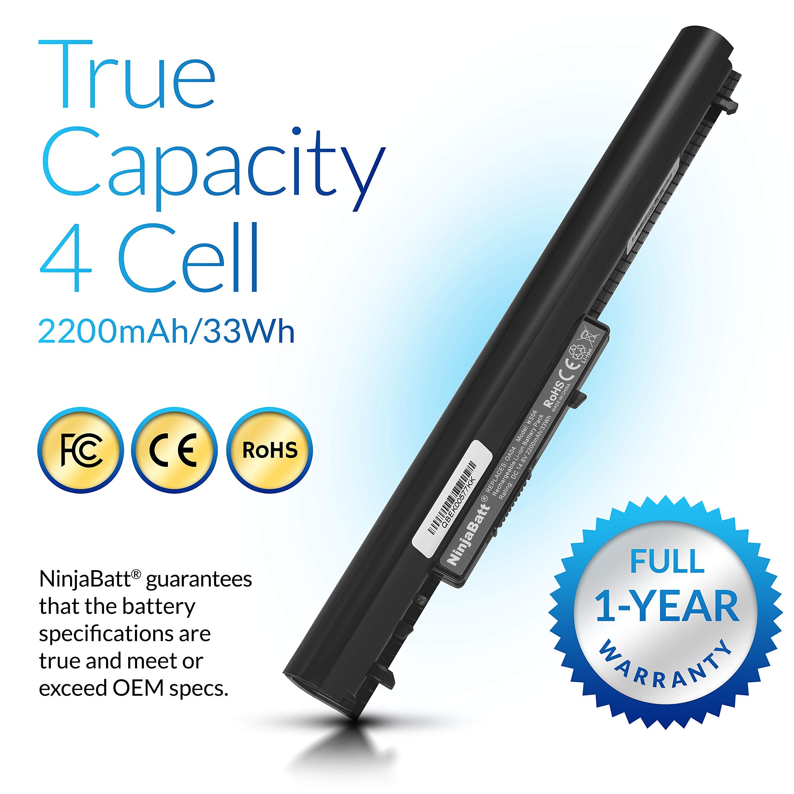 Ninjabatt Battery For Hp 746641 001 740715 001 Oa04 Oa03 15 R029Wm 15 R052Nr 15 R015Dx 15 G020Dx 15 R137Wm 15 D035Dx 250 G3 15 D020Dx Hstnn Lb5Y 0Ao3 � High Performance [4 Cells/2200Mah/33Wh]