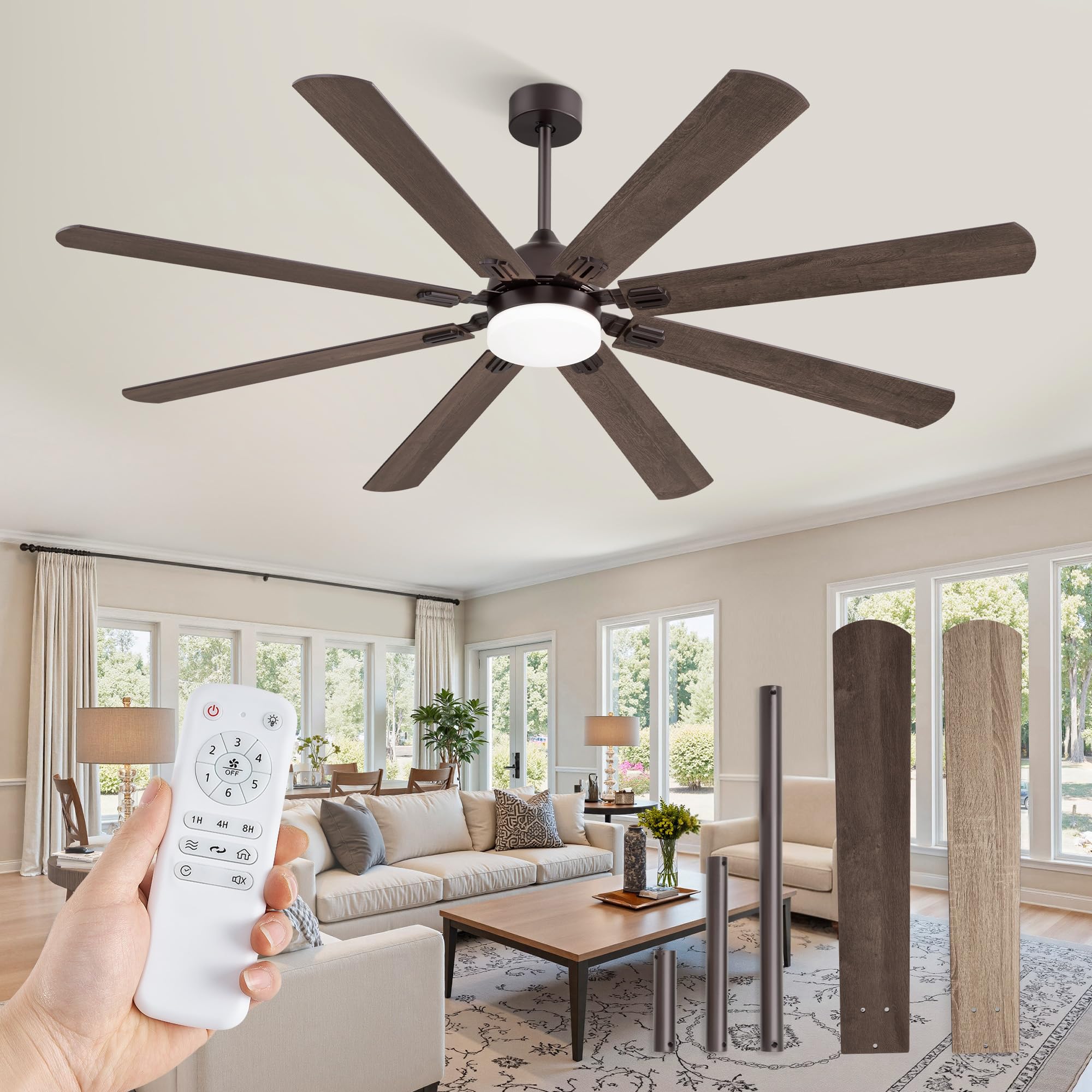 Fanbulous 72 Inch Ceiling Fans with Lights, Oil Bronze Modern Ceiling Fan with Remote,Large Farmhouse Indoor & Outdoor Ceiling F