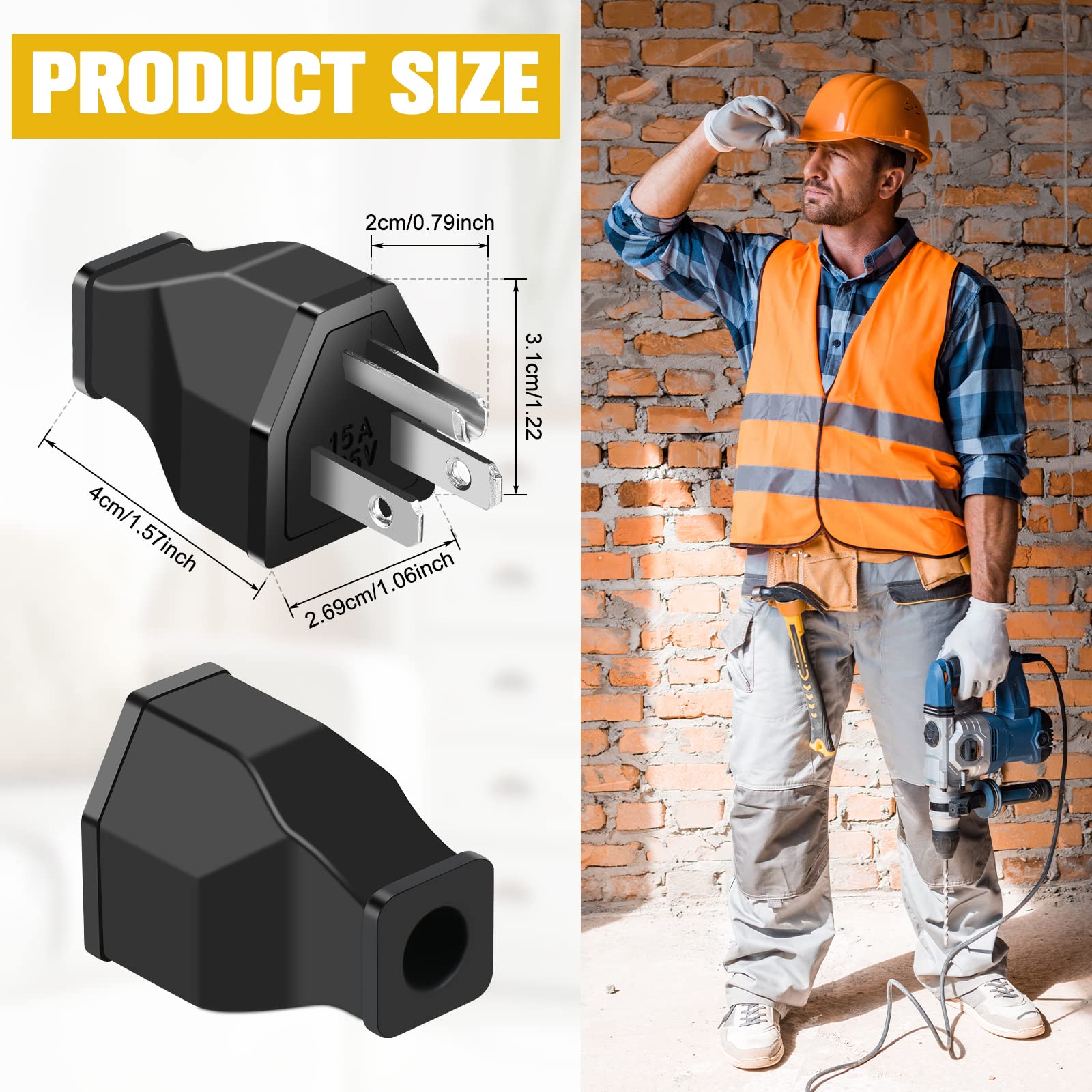 20 Pcs Extension Cord Plug Replacement Extension Cord Ends 125V 15A 2 Pole 3 Wire Male Plug And Female Connector Straight Plug R