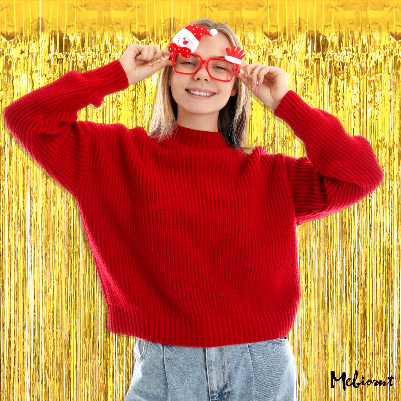 4 Pack Gold Fringe Curtain Backdrop, 3.2Ft X 9.8Ft Metallic Tinsel Foil Fringe Streamers Background For Photo Booth Birthday Wed