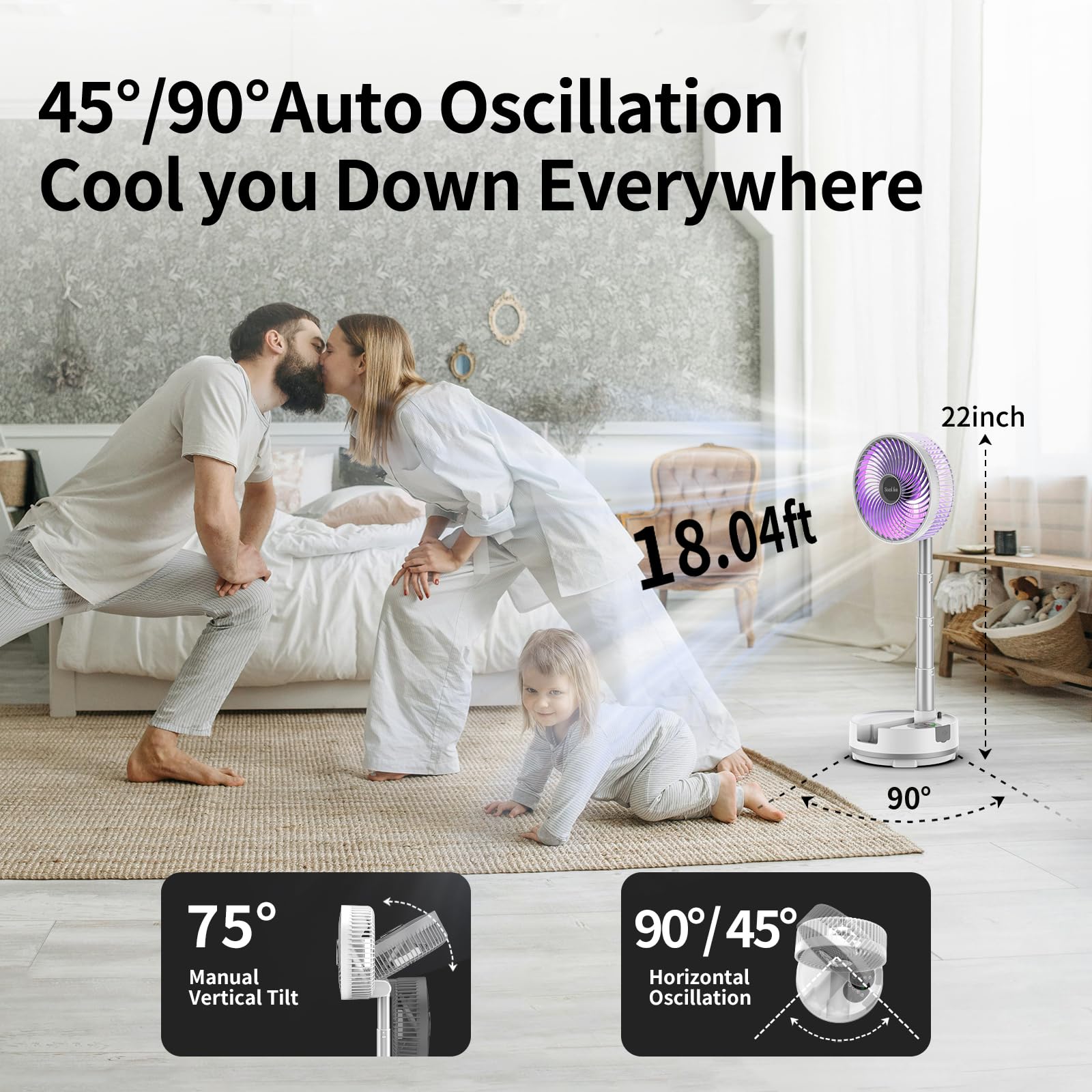 Socool 20000Mah 8 Portable Fan Battery Operated Fans, Oscillating Charging Fan, Remote Control Led Light, 112 Hours Working Port