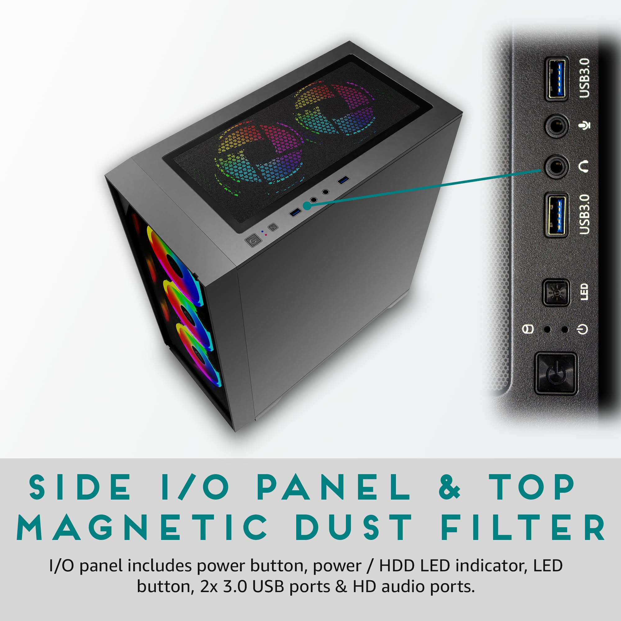 Apevia Genesis Pro G Pro Bk Mid Tower Gaming Case With 2 X Tempered Glass Panel, Top Usb3.0/Usb2.0/Audio Ports, 6 X Rgb Fans, Bl