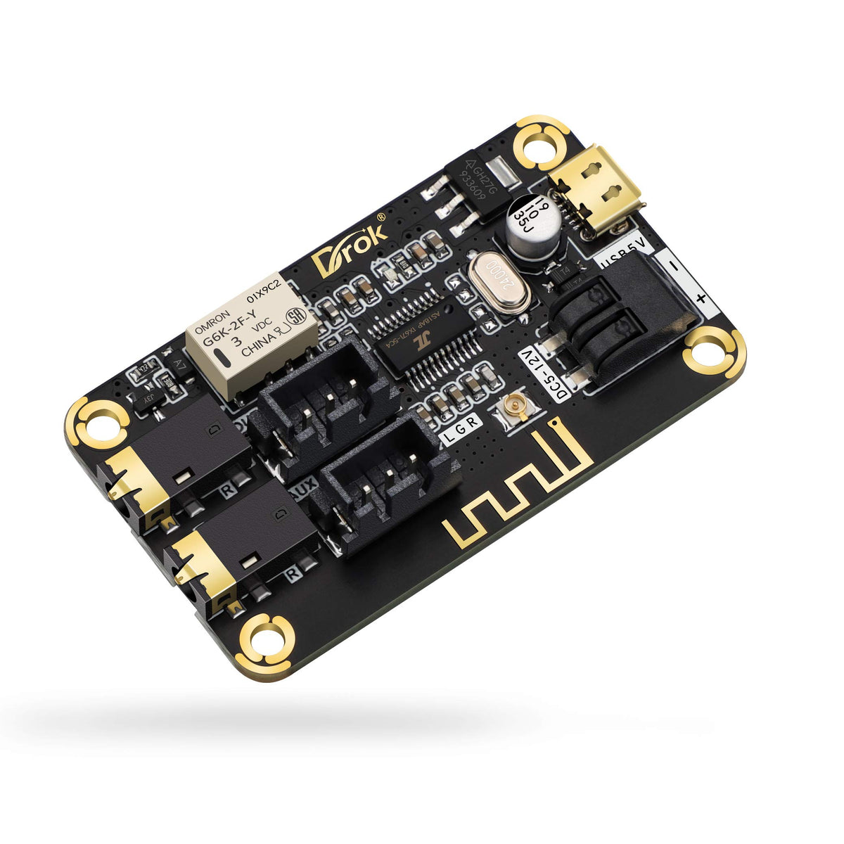 Drok Blue~Tooth Board, 12V Audio Receiver Blue~Tooth Module Dc 5V 12V Portable Wire~Less Electronics Stereo Music Receive Circuit Chip With Micro Usb Port For Headphone Speaker Home Sound System Diy