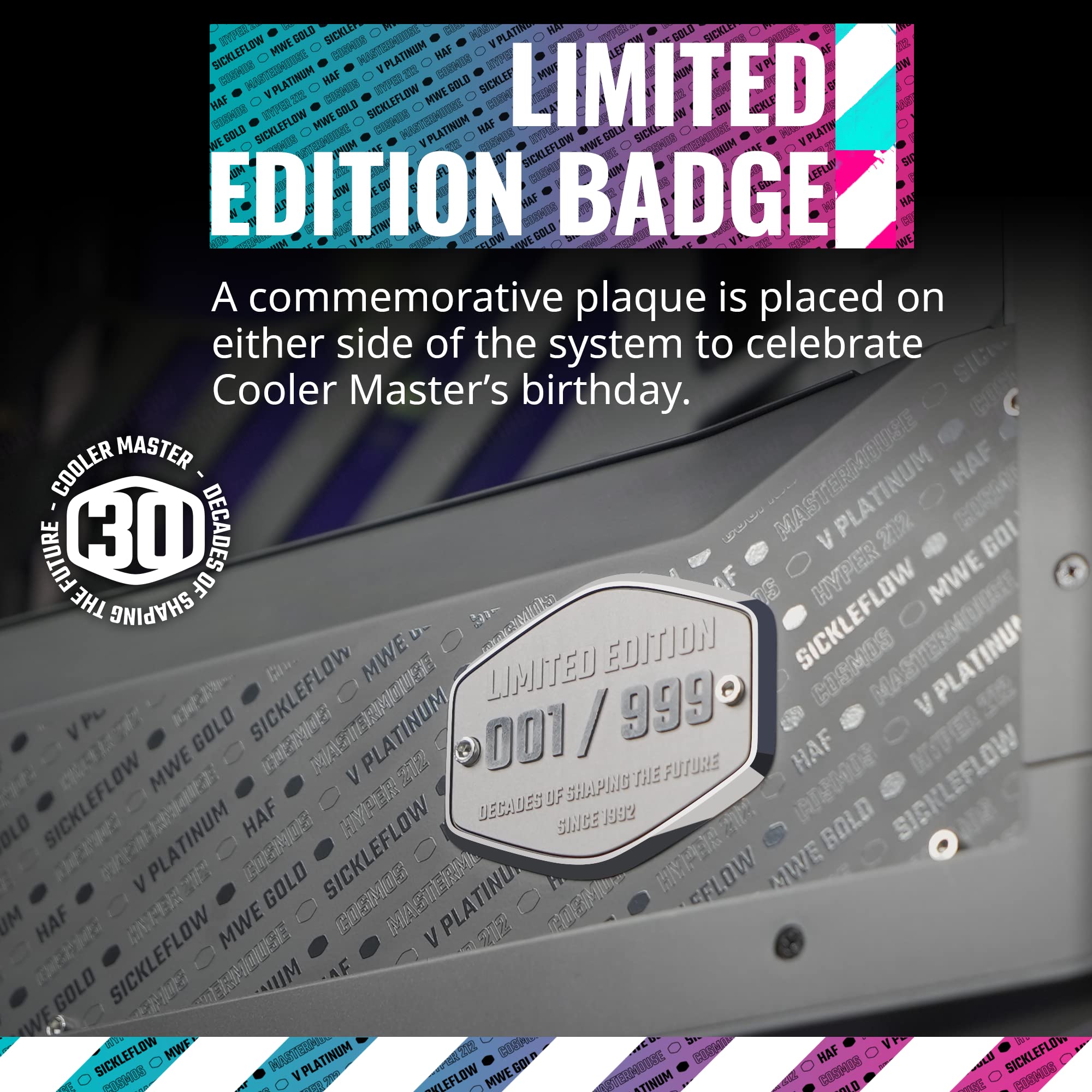 Cooler Master 30Th Year Anniversary Cosmos Infinity C700M E Atx Full Tower, Pl360 Flux Close Loop Aio Cpu Liquid Cooler, V1300 P