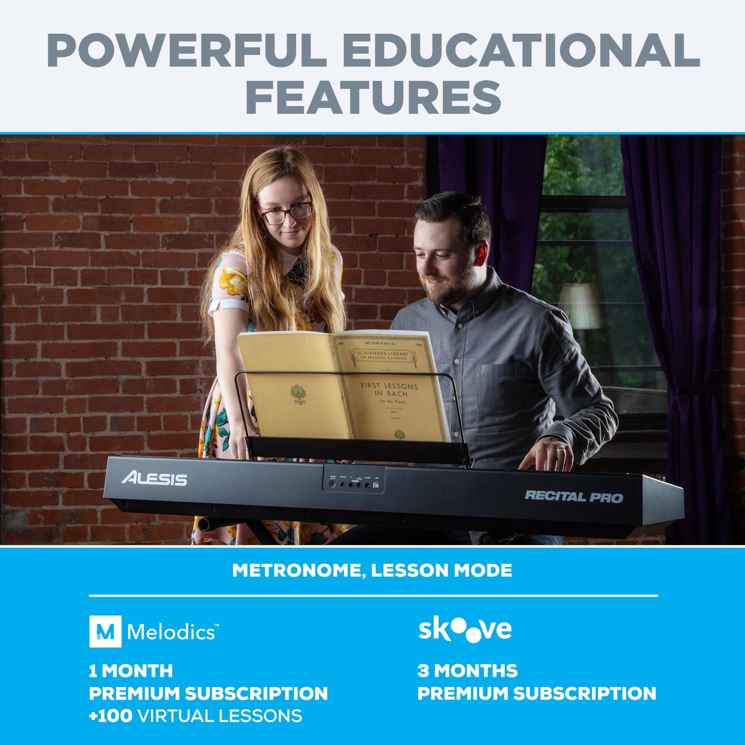 Alesis Recital Pro   88 Key Digital Piano Keyboard With Hammer Action Weighted Keys, 2X20W Speakers, 12 Voices, Record And Lesso