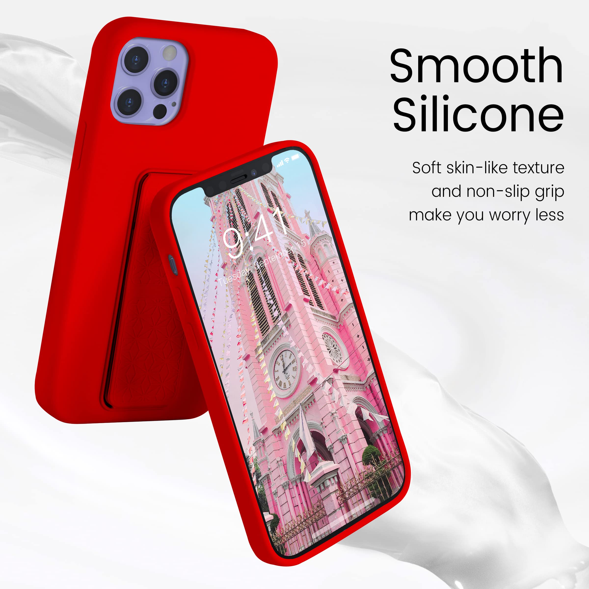 Lt Laudtec Silicone Iphone 12/12 Pro Case (6.1 In) With Stand, Metal Kickstand, Red