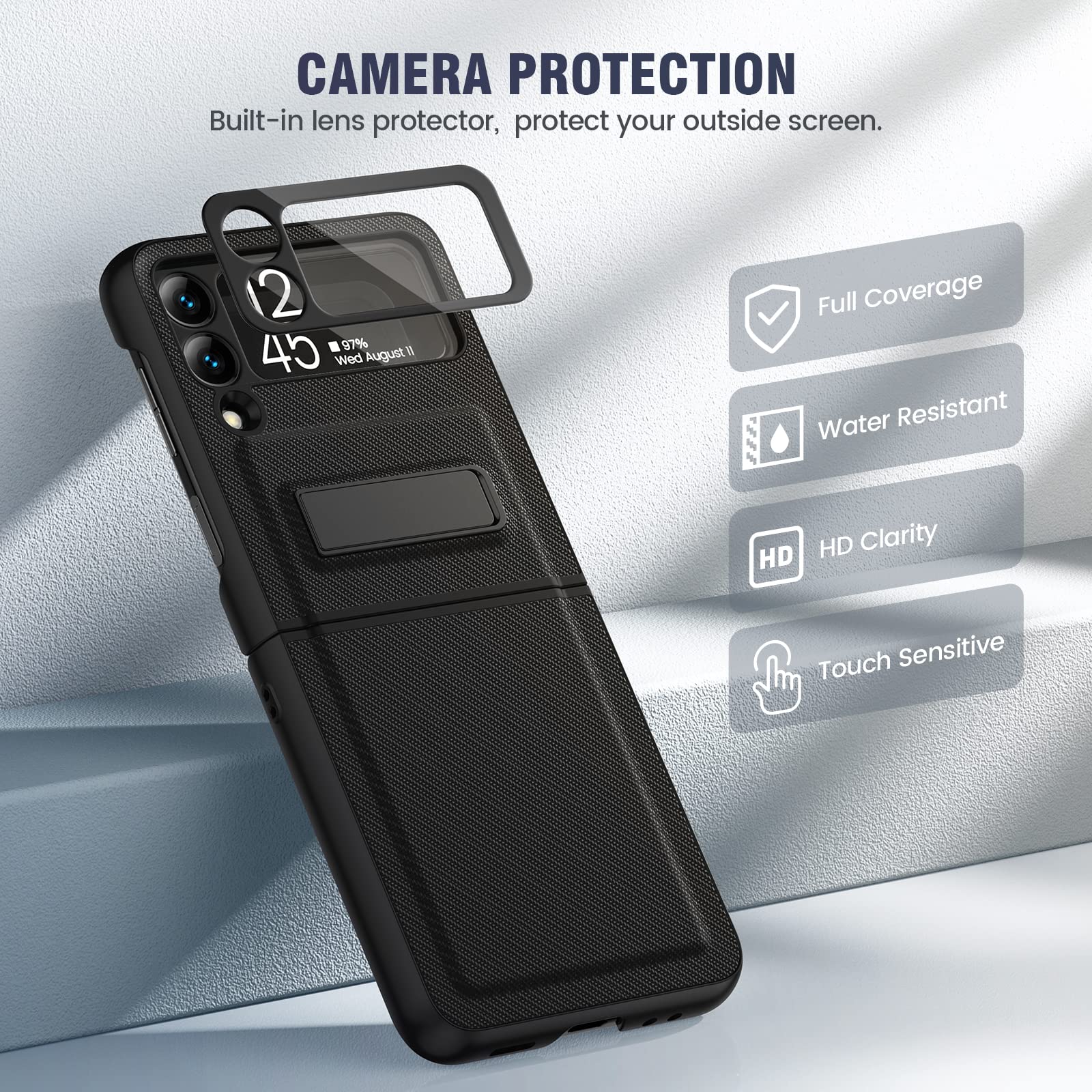 Caka Compatible For Galaxy Z Flip 3 5G Kickstand Case, Z Flip 3 Case With Camera Protector Hinge Protection Wireless Charging Co