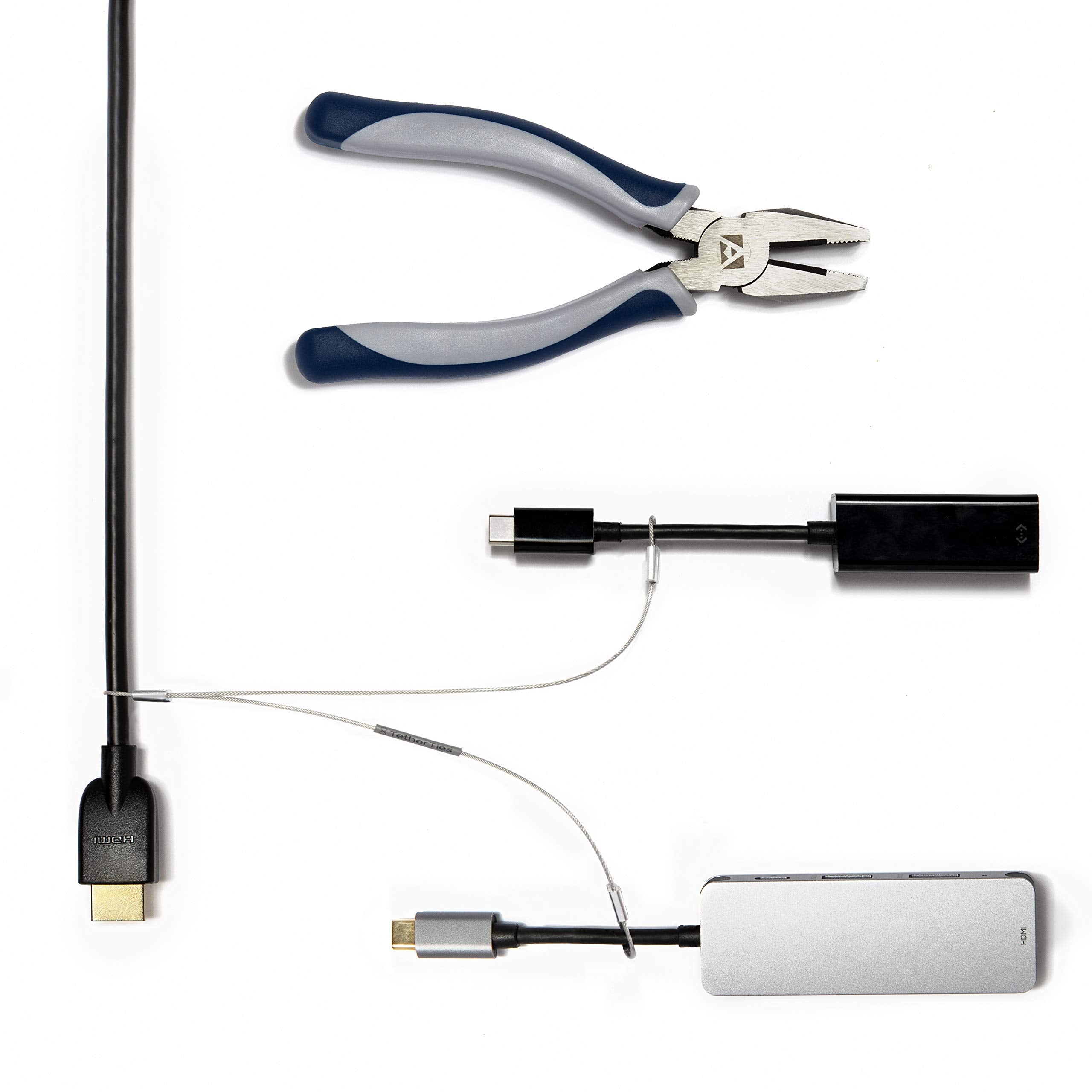 TetherTies Multi-Adapter Cable Tethers Kit - Nylon Coated Stainless Steel Wire Tether Cable - Easy Installation - Secure Remote 