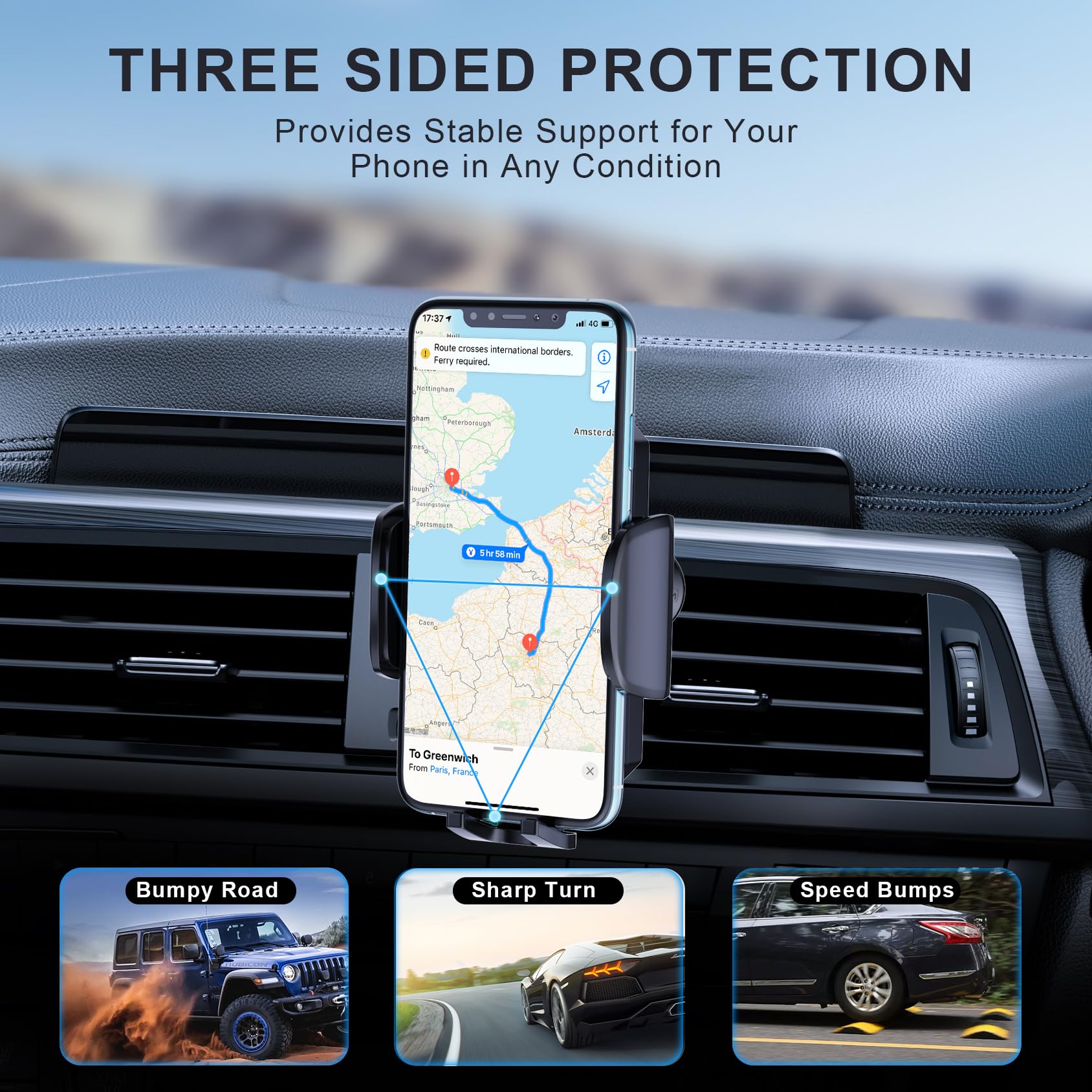 Fbb Phone Mount For Car, Air Vent Car Phone Holder With Metal Hook, One Handed Operation 360 Rotation Cradle Compatible With 4 7