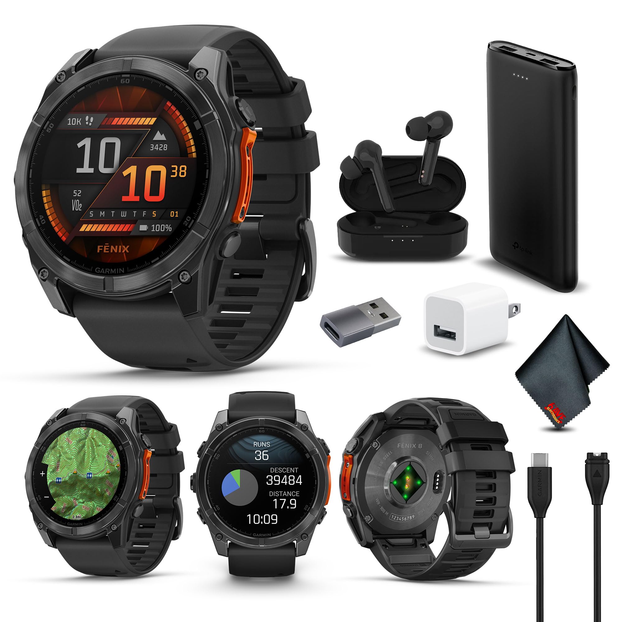 Garmin Fenix 8 51Mm Amoled Premium Multisport Gps Smartwatch Slate Gray With Black Silicone Band, Built-In Led Flashlight, Fitne