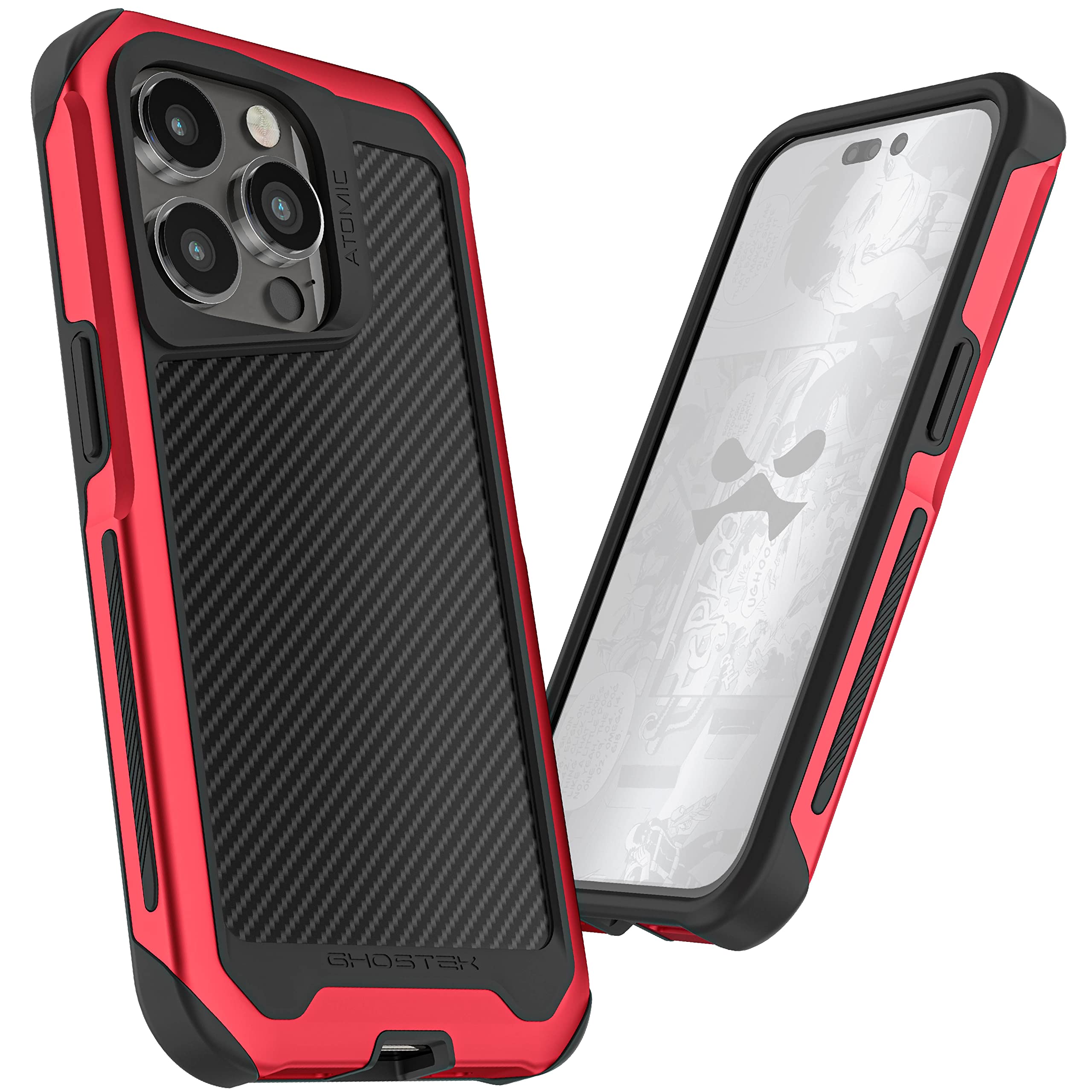 Ghostek Atomic Slim Magsafe Iphone 14 Plus Case With Real Aramid Fiber Back And Red Aluminum Metal Bumper Tough Heavy Duty Prote