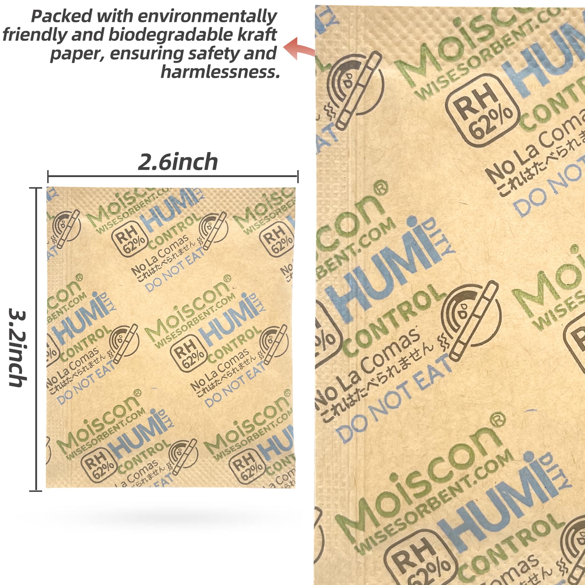 Wisesorb 30 Pack 62% Rh 8 Gram Two Way Humidity Control Packs For Storing 1 Oz, Size 8 Moisture Control Packets Individually Wra