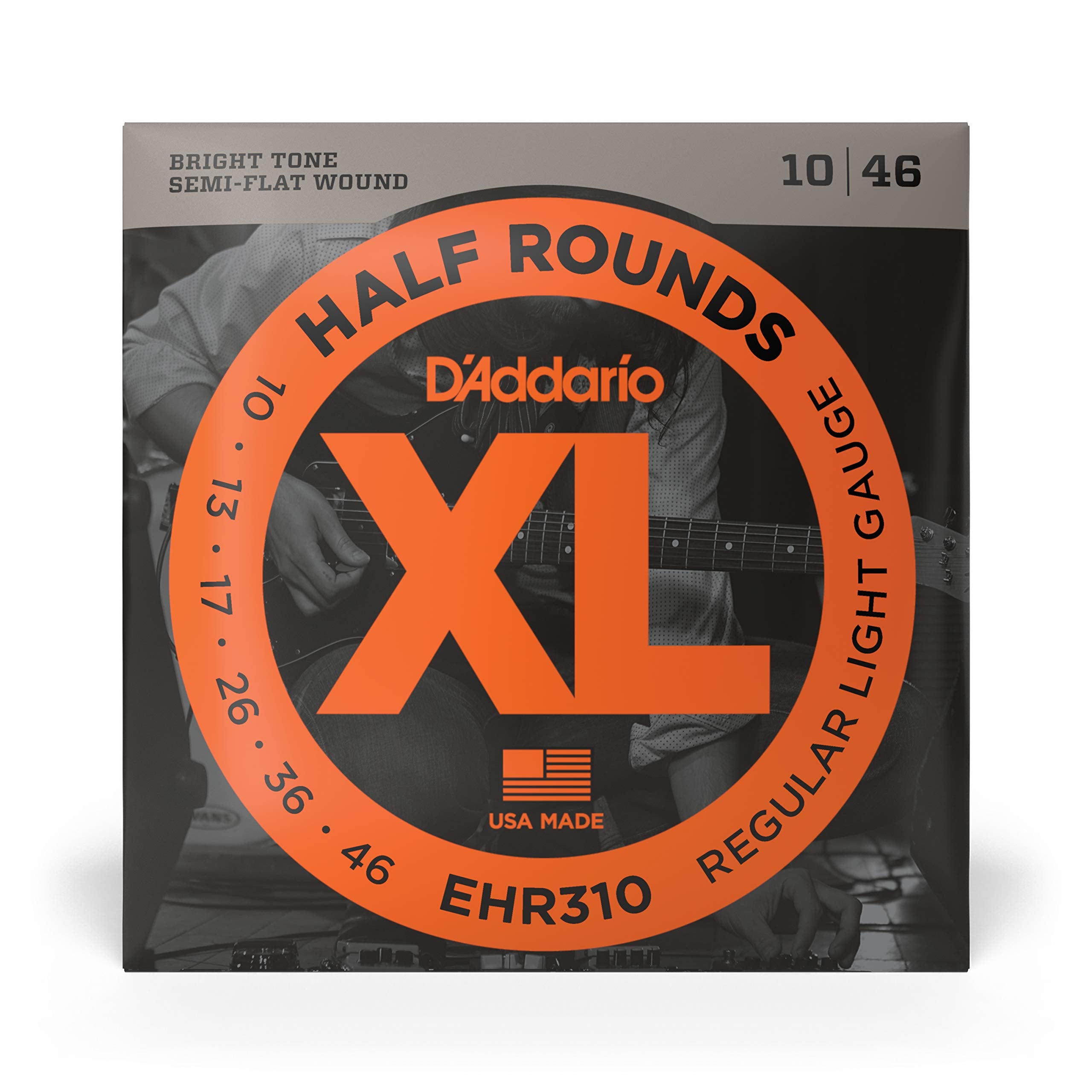 D'Addario Guitar Strings   Xl Half Rounds Electric Guitar Strings   Semi Flat Wound   Bright Tone, Smooth Feel, Reduced Finger N