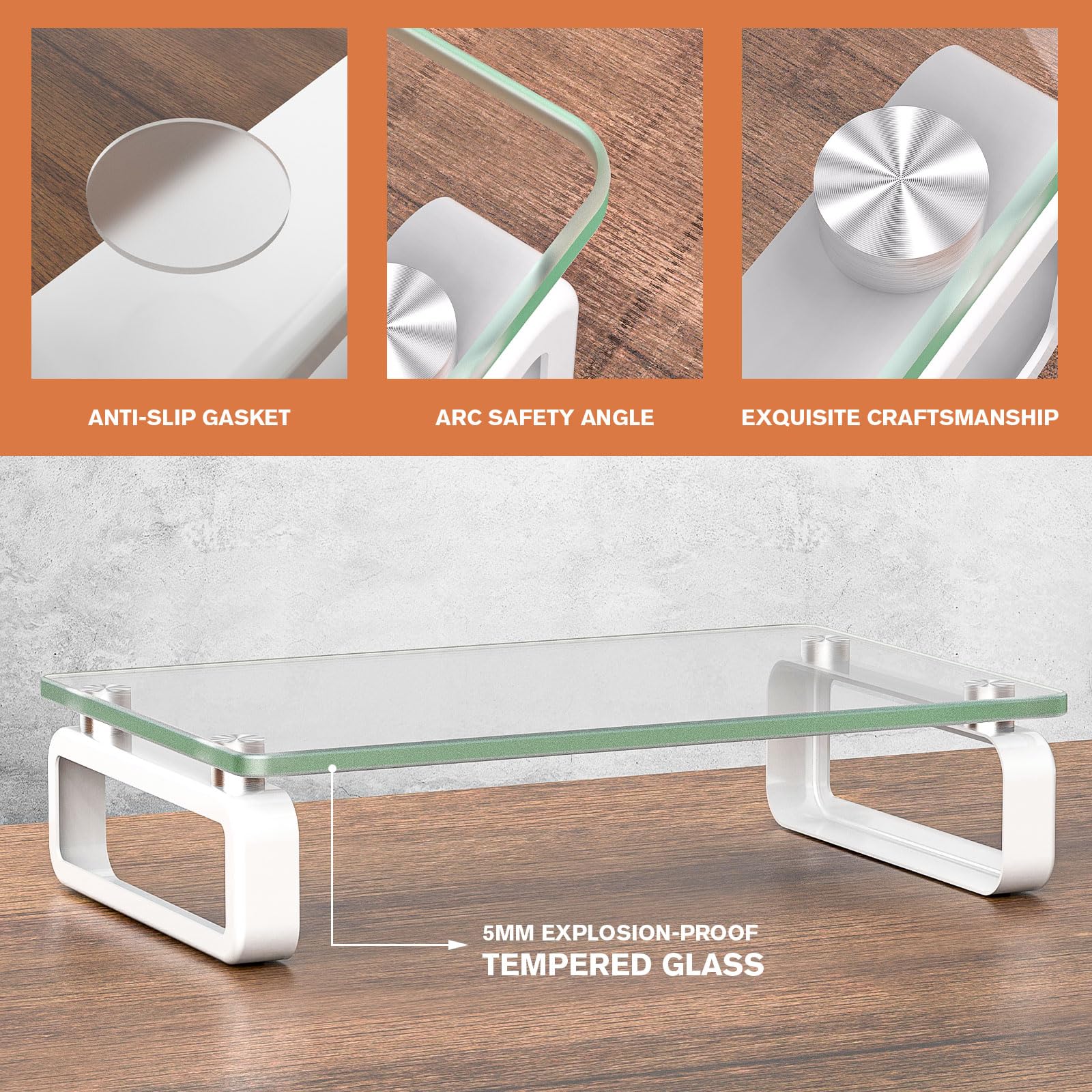 Hemudu Clear Computer Monitor Stand Riser Multi Media Desktop Stand For Flat Screen Lcd Led Tv, Laptop/Notebook, With Tempered G