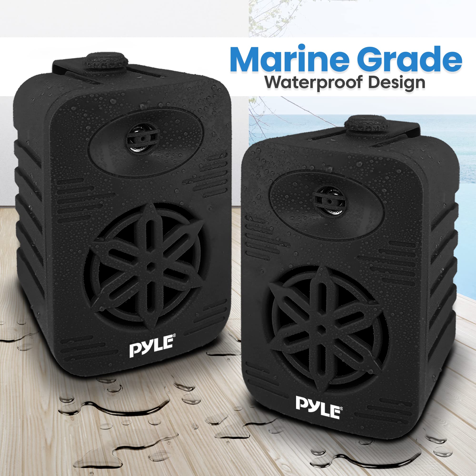 Pyle Indoor Outdoor Speakers Pair - 300 Watt Dual Waterproof 4    2-Way Full Range Speaker System W/ 1/2    High Compliance Poly