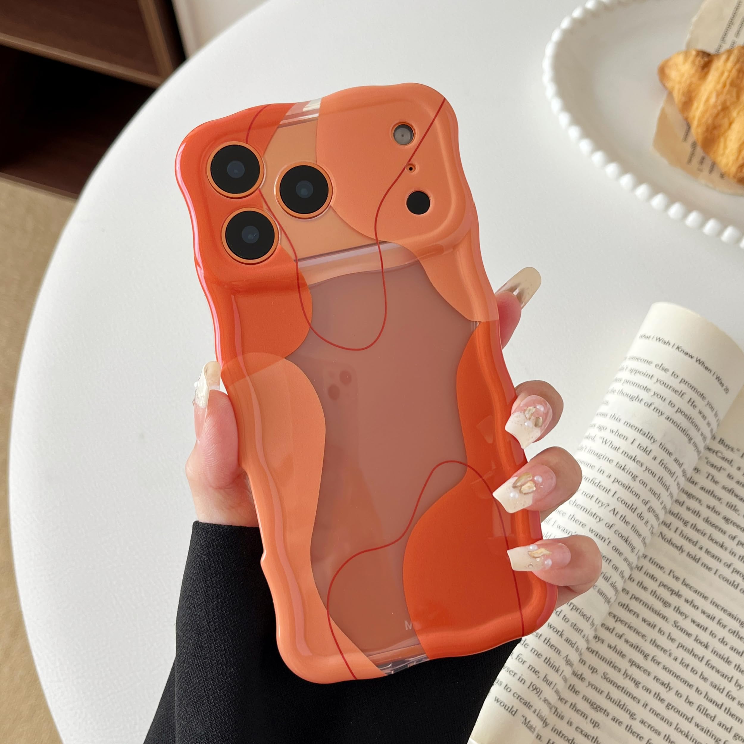 DEFBSC for iPhone 17 Pro Max Case Cute Clear Wavy Design, Orange