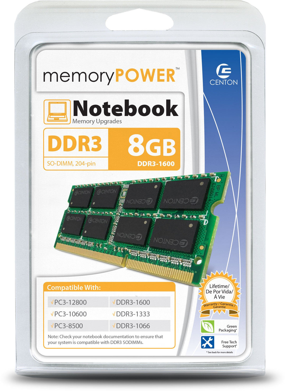 Centon Electronics 8 Ddr3 1600, Pc3 12800 Consumer Memory Modules, R1600So8192