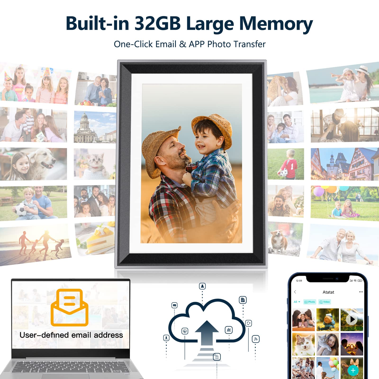 2023 Newest 10.1 Inch Wifi Digital Picture Frame 32Gb Smart Photo Frame With Instant App & Email Photo Transfer, Auto Rotation,