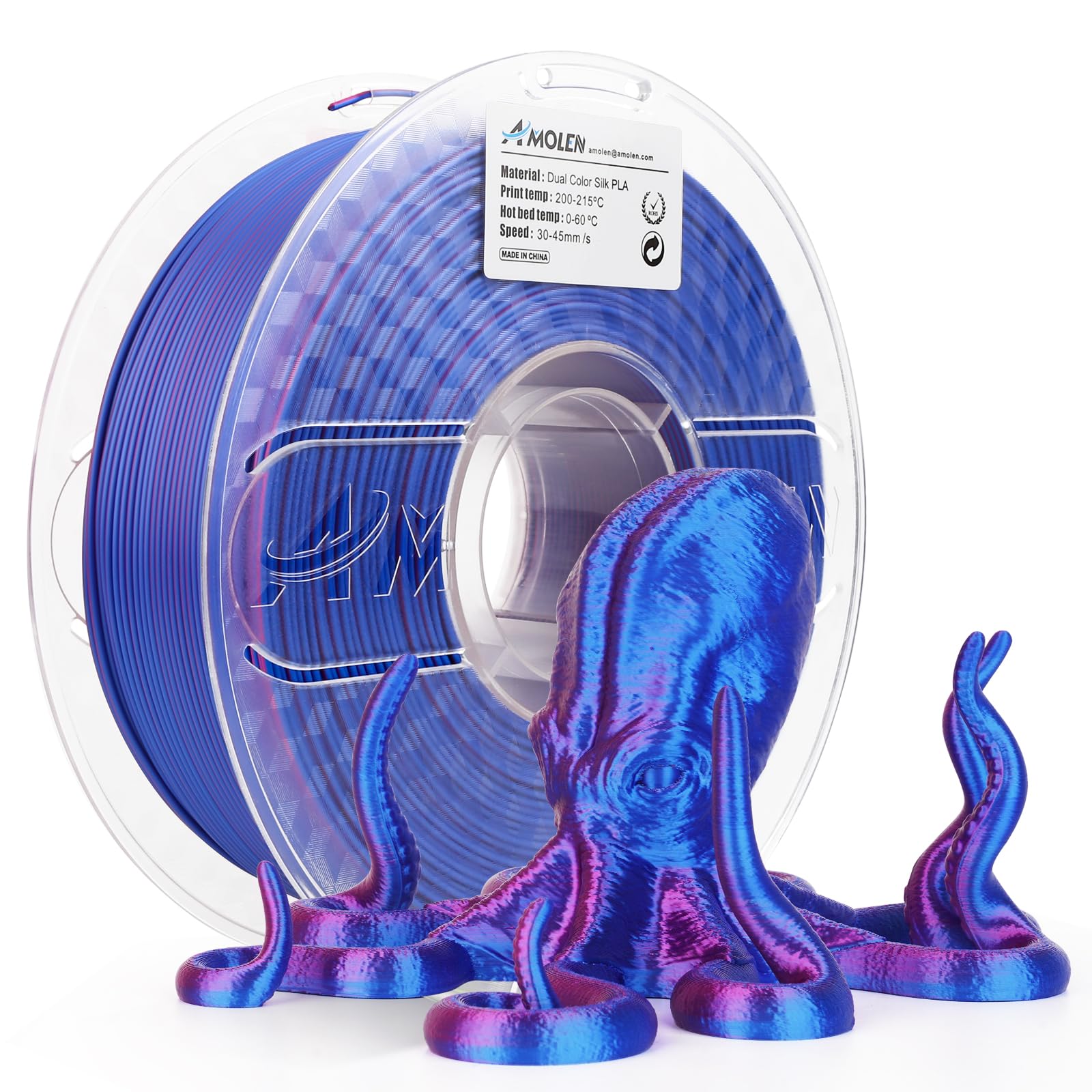 Amolen Silk Pla 3D Printer Filament, Multicolor 1.75Mm Pla Shiny Gradient Filament Color Shift 3D Printing Pla Filament For Most