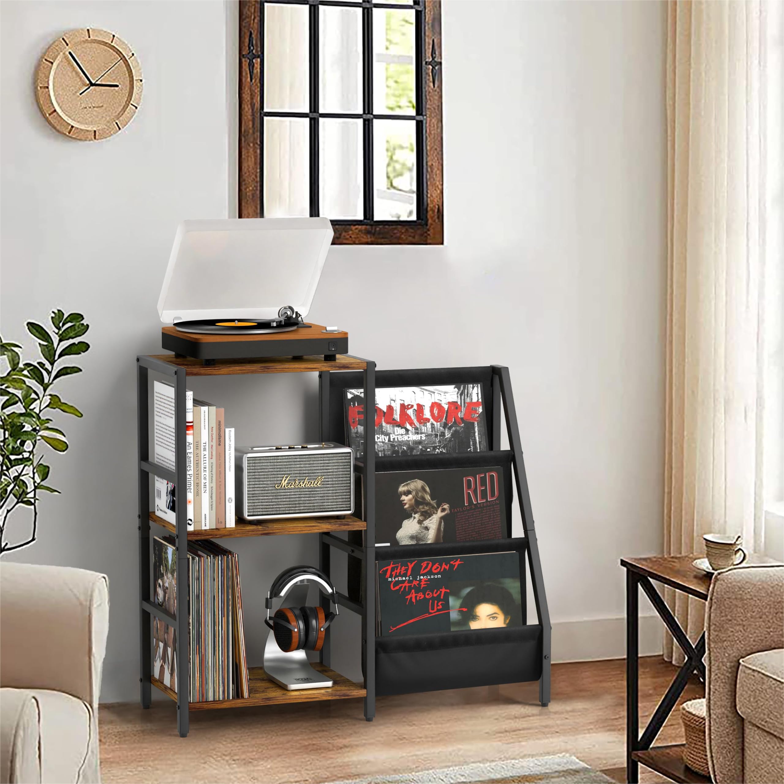 Record Player Stand With Vinyl Storage, Record Player Table With Record Storage 200 Albums, Turntable Stand With Record Holder V