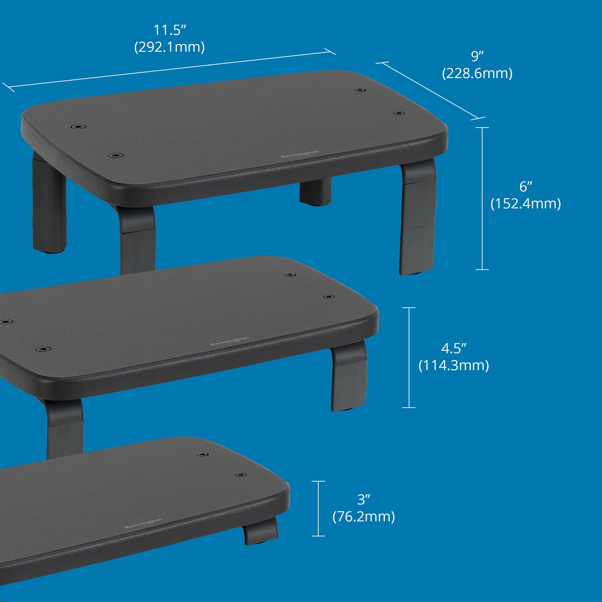 Kensington Smartfit Low Profile Monitor Stand For Up To 40Lbs Screens, Compact Desktop Stand Riser 3 Height Adjustable, Laptop S
