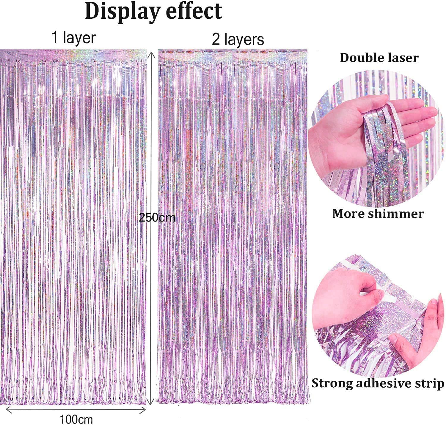 Braveshine Pink Blue Tinsel Foil Fringe Curtains   2Pcs 3.2X8.2Ft Holidays Photo Streamers Backdrop For Girl Or Boy Birthdays Br