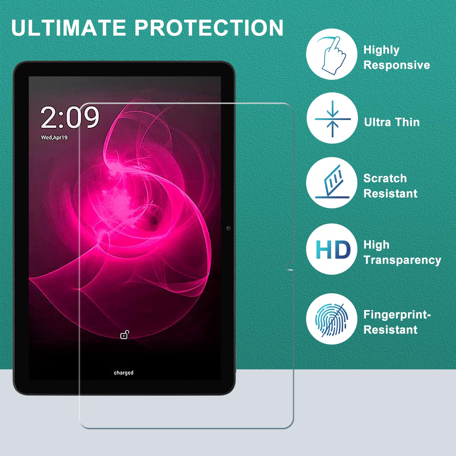 Acdream 2 Pack Screen Protector For T Mobile Revvl Tab 5G 10.36'' Tablet 2023 Release, Hd Tempered Glass Anti Fingerprints Bubbl