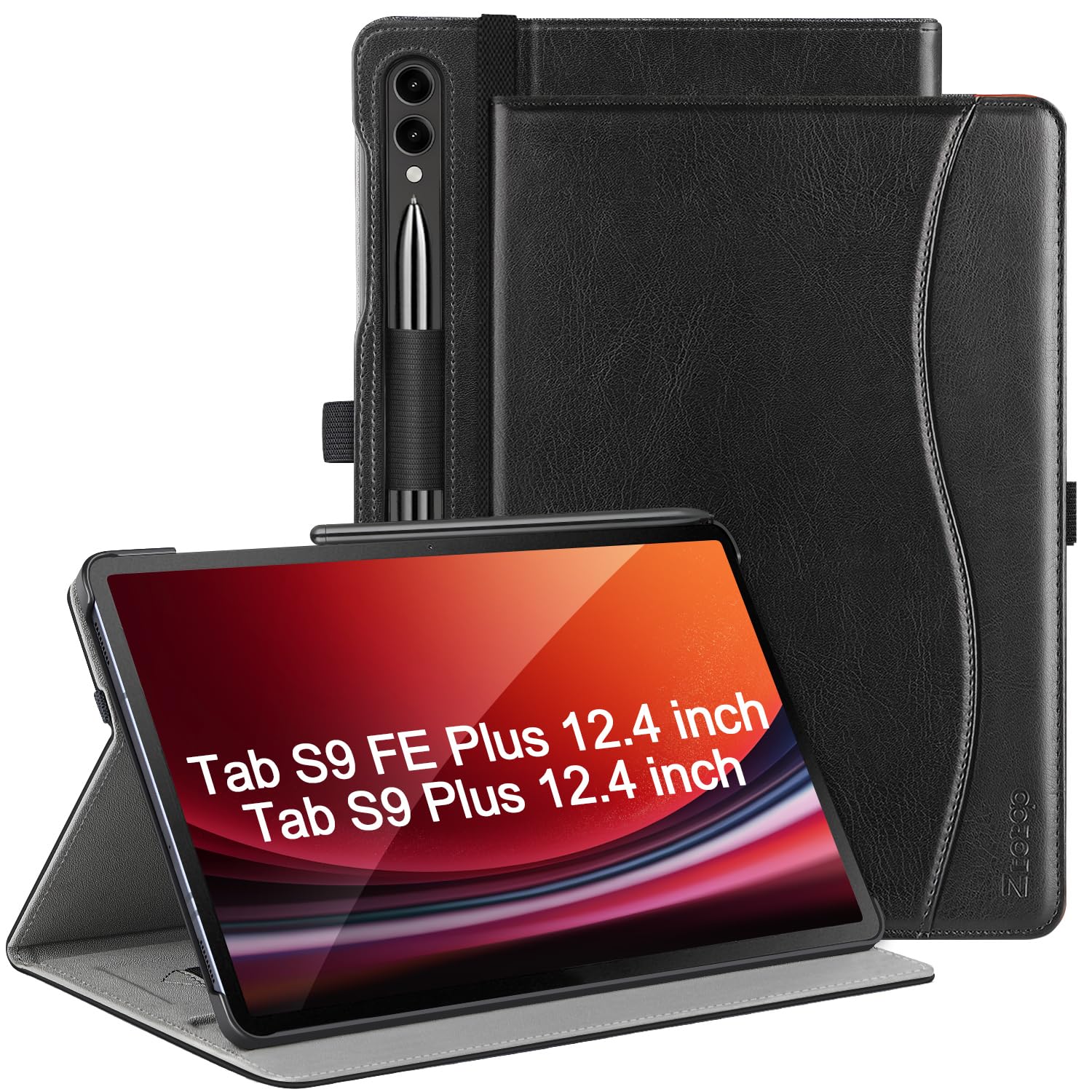 Ztotopcases For Samsung Galaxy Tab S9 Plus/ S9 Fe Plus 5G 12.4 Inch 2023 Case, Premium Pu Leather Cover With Hand Strap/Front Po