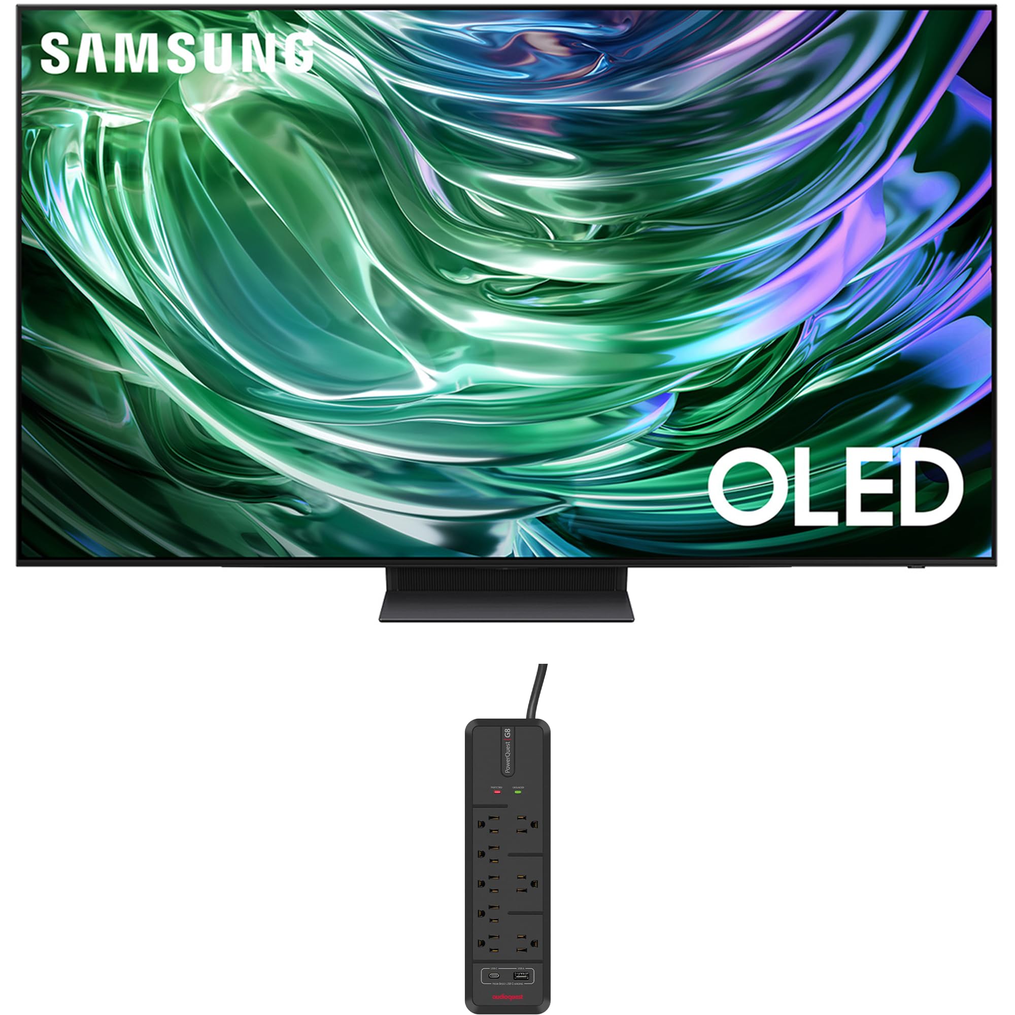 SAMSUNG QN77S90DAFXZA 77 Inch 4K OLED Smart TV with Dolby Atmos and an AudioQuest G8 8-Outlet USB-A/USB-C AC Power Surge Protect
