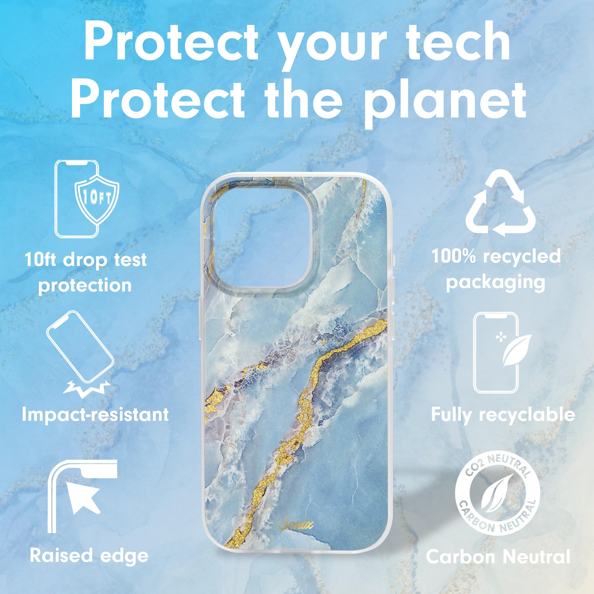 Sonix Case For Iphone 15 Pro | Compatible With Magsafe | 10Ft Drop Tested | Ice Blue Marble
