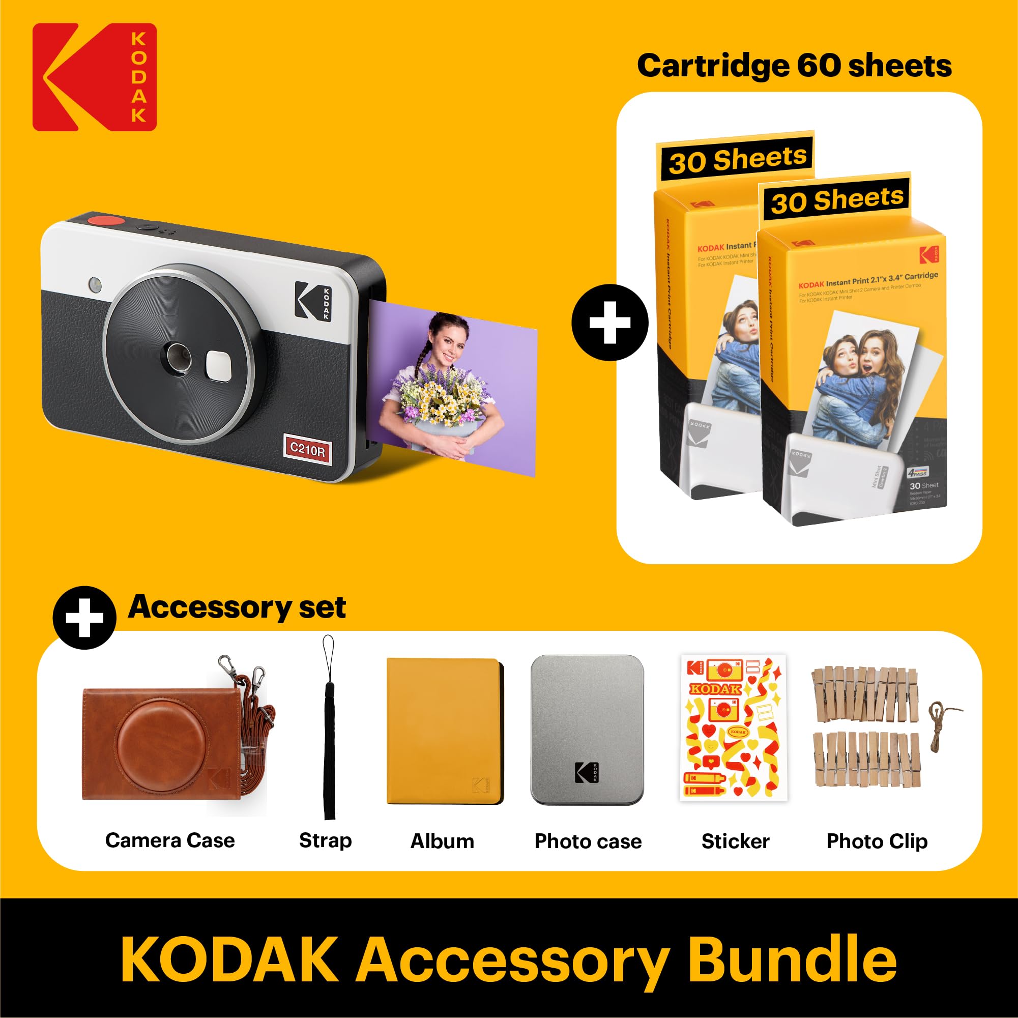 Kodak Mini Shot 2 Retro 4Pass 2 In 1 Instant Digital Camera And Photo Printer (2.1X3.4 Inches) Initial 8 Sheets + 60 Sheets Gift