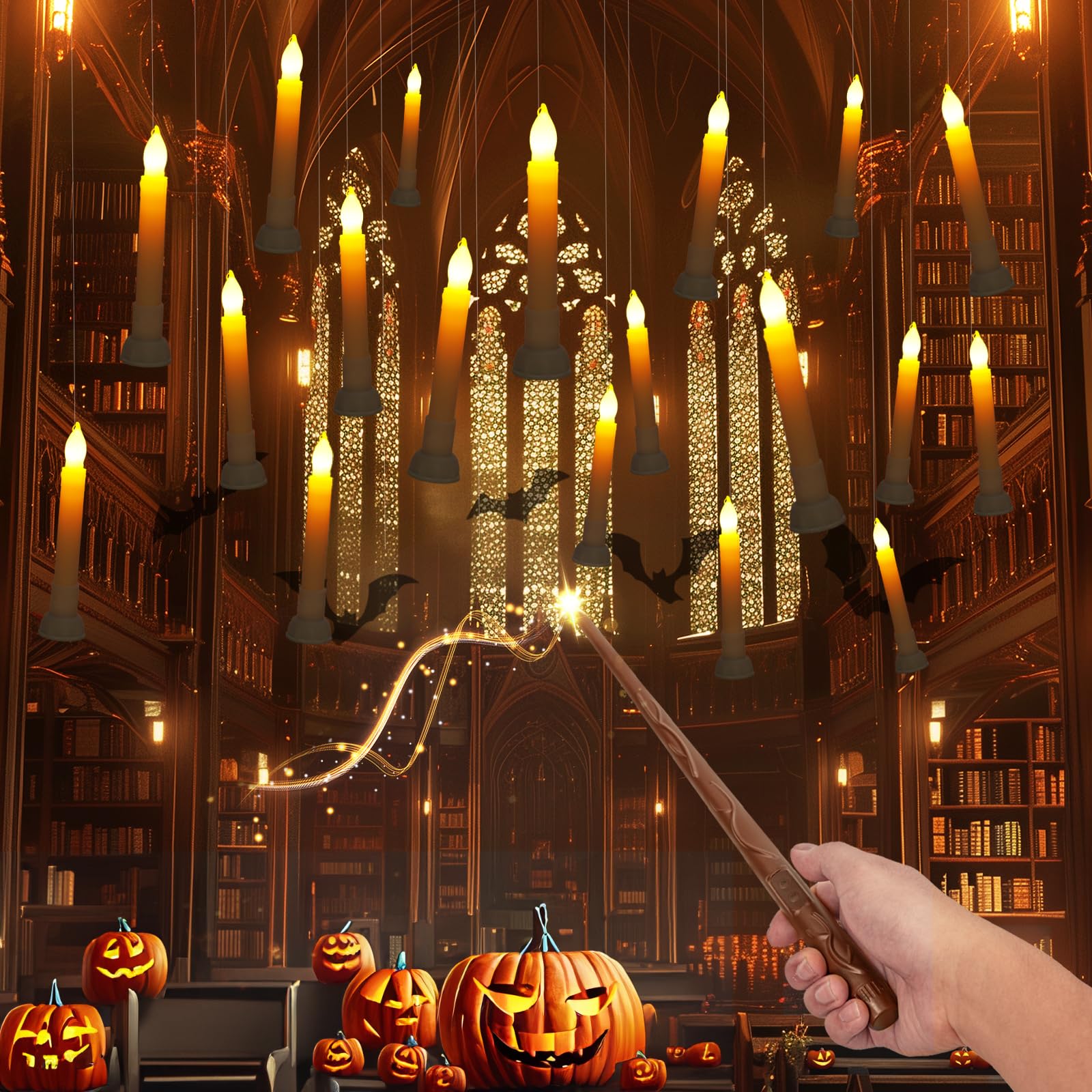 Amagic Batteries Included Floating Candles with Wand Remote, 12pcs Flickering Warm Light Flameless Taper Candles, Magic Hanging 