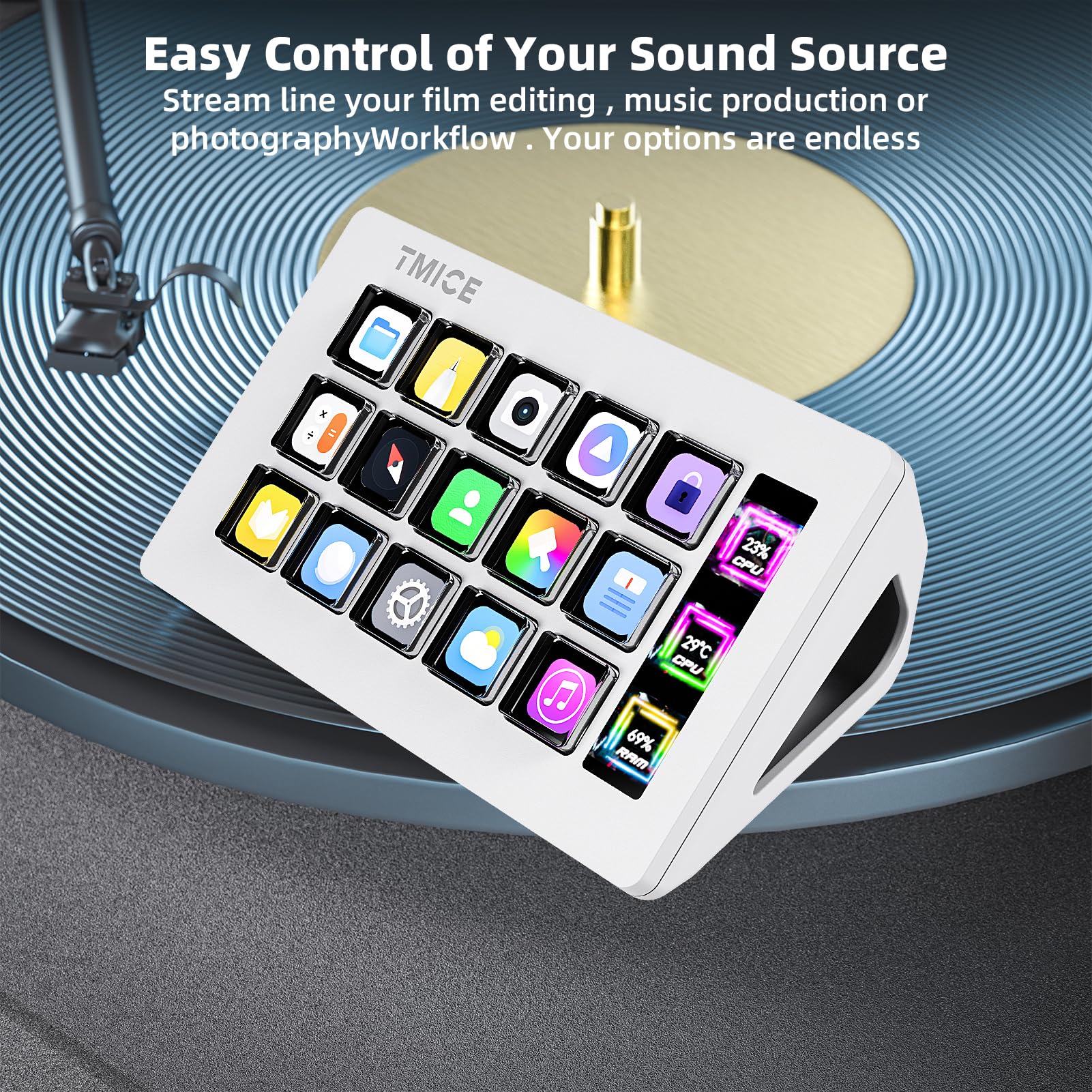 Tmice Stream Controller - Live Production Controller With 15 Customizable Lcd Keys And Adjustable Stand, Trigger Actions In Obs